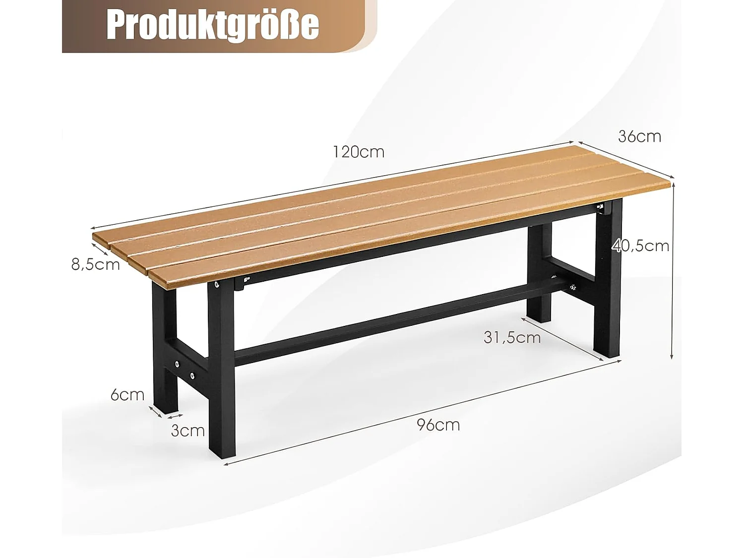 Tuinbank, weerbestendig, 2-zitsbank, tot 300 kg belastbaar, all-weather parkbank van HDPE, terrasbank zonder rugleuning 120 x 36 x 40,5 cm (bruin) ZB33351