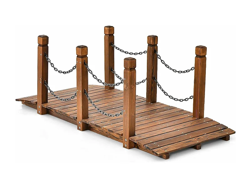 Houten brug met leuning, tuinbrug, vijverbrug, sierbrug, belastbaar tot 120 kg, decoratieve brug voor tuin, vijver, 151 x 67 x 55 cm Houten brug, sierbrug (bruin)