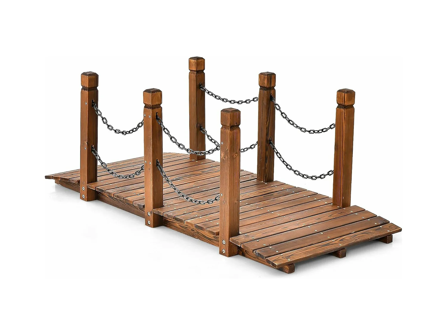 Houten brug met leuning, tuinbrug, vijverbrug, sierbrug, belastbaar tot 120 kg, decoratieve brug voor tuin, vijver, 151 x 67 x 55 cm Houten brug, sierbrug (bruin)