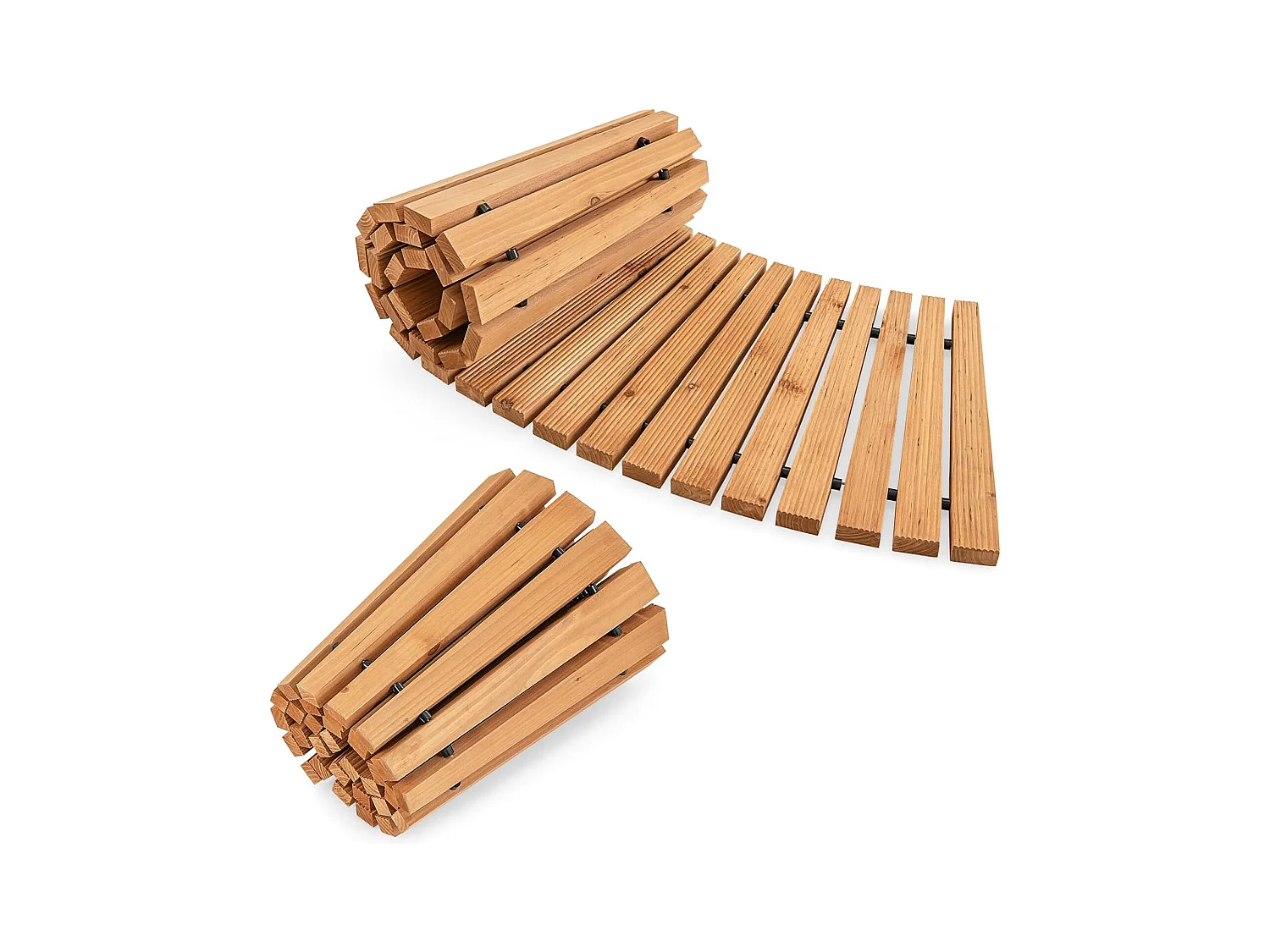 Uitrolbaar tuinpad, hout, gebogen houten pad voor tuin, rolpad met metaaldraad en antislip oppervlak, looppad, houten pad, tuintrap, 216 x 53 cm SF6330