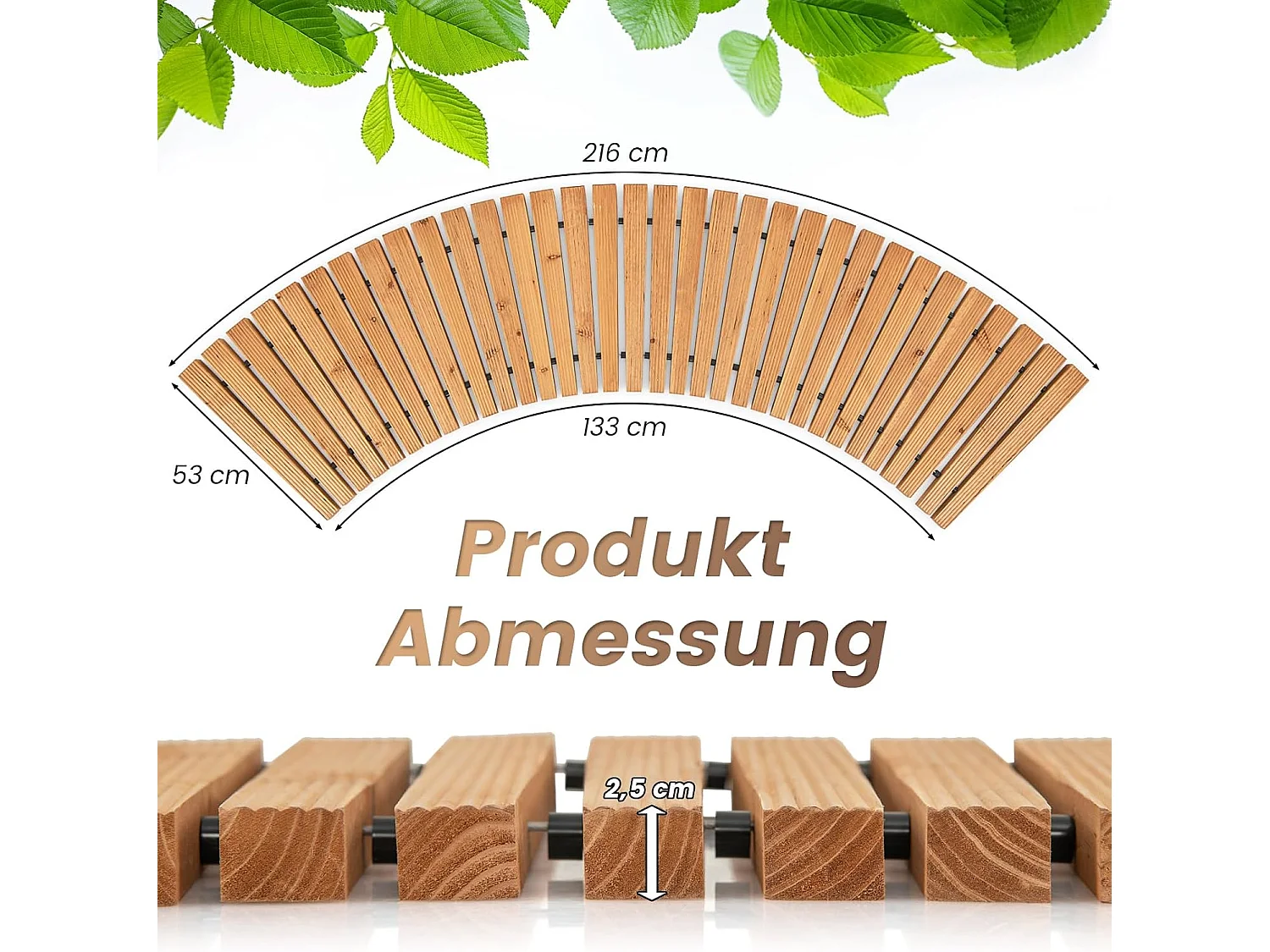 Uitrolbaar tuinpad, hout, gebogen houten pad voor tuin, rolpad met metaaldraad en antislip oppervlak, looppad, houten pad, tuintrap, 216 x 53 cm SF6330