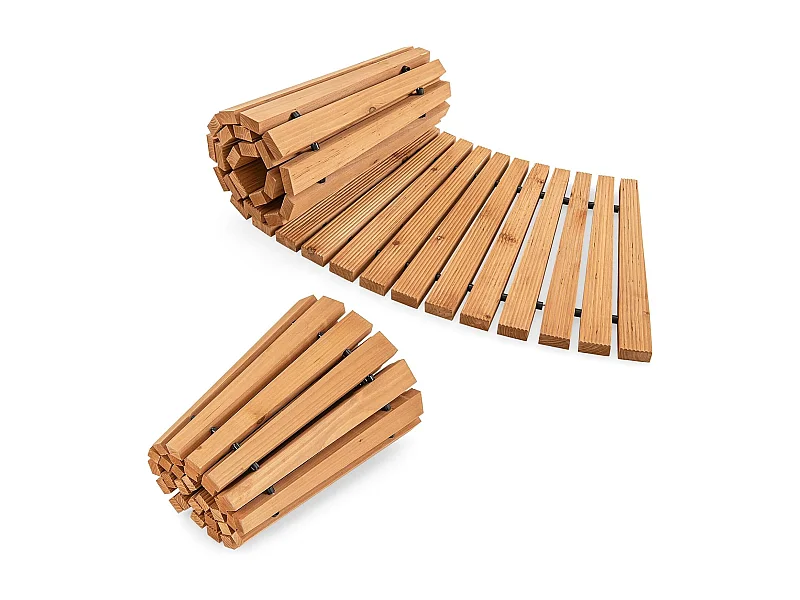 Uitrolbaar tuinpad, hout, gebogen houten pad voor tuin, rolpad met metaaldraad en antislip oppervlak, looppad, houten pad, tuintrap, 216 x 53 cm SF6330
