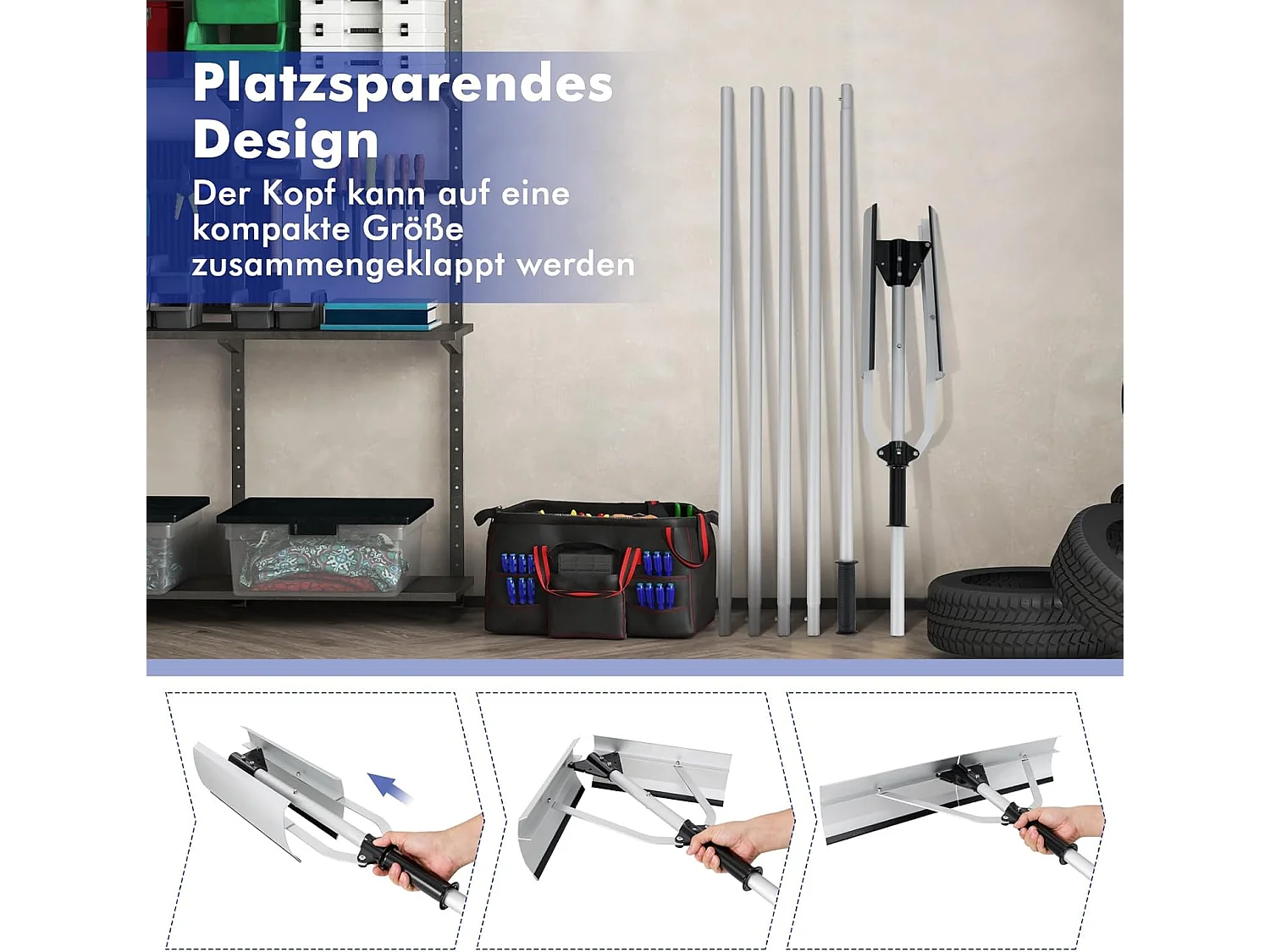 Sneeuwschep dak met rubberen lip & inklapbaar sneeuwschild, van aluminium, sneeuwschuiver, instelbereik 192-634 cm, sneeuwruimer voor zonne-installatie en dak