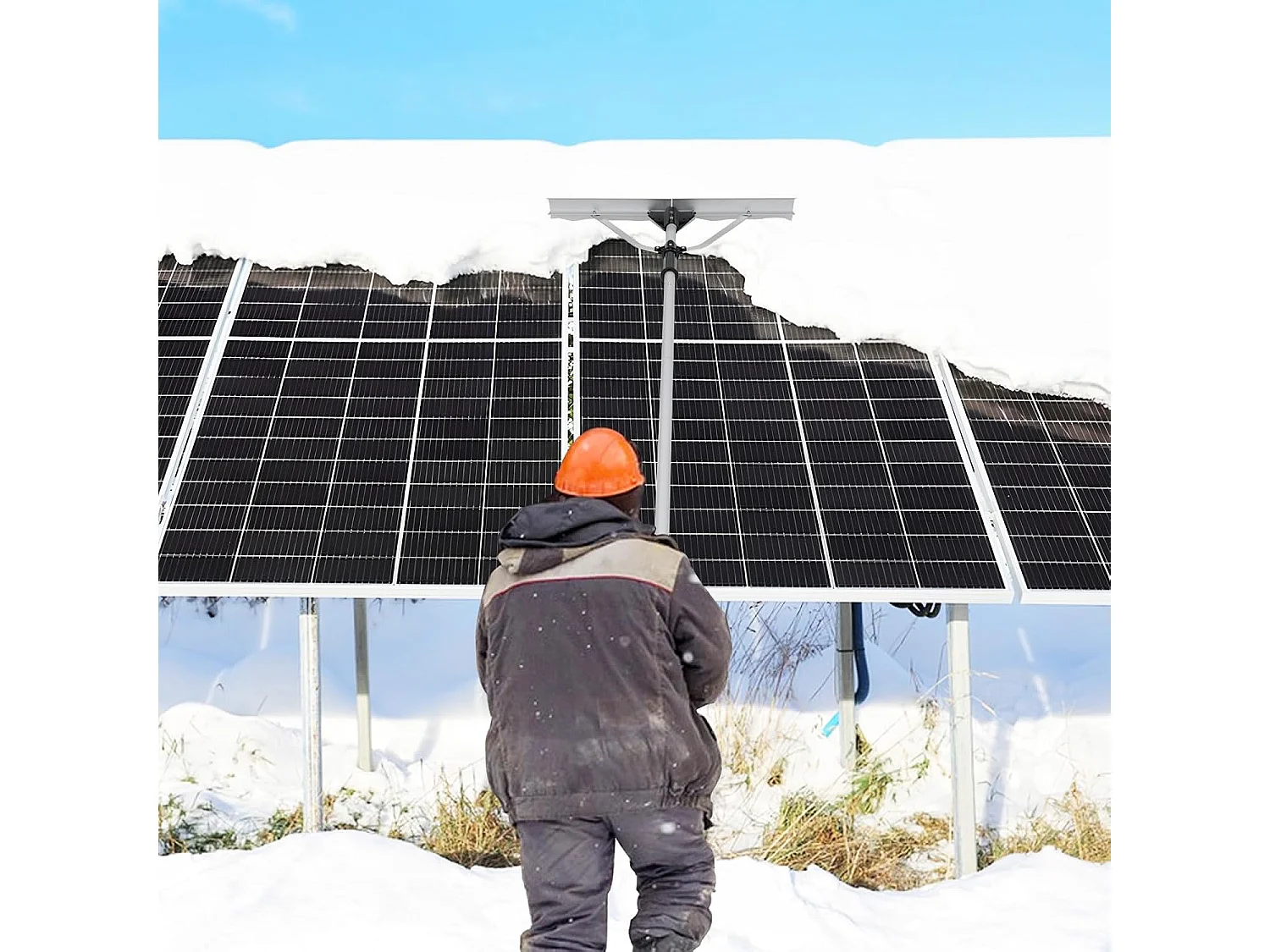 Sneeuwschep dak met rubberen lip & inklapbaar sneeuwschild, van aluminium, sneeuwschuiver, instelbereik 192-634 cm, sneeuwruimer voor zonne-installatie en dak