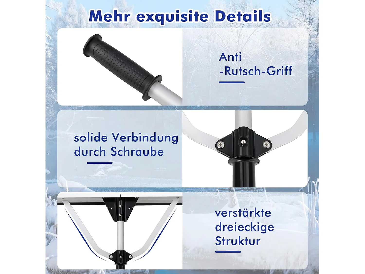 Sneeuwschep dak met rubberen lip & inklapbaar sneeuwschild, van aluminium, sneeuwschuiver, instelbereik 192-634 cm, sneeuwruimer voor zonne-installatie en dak