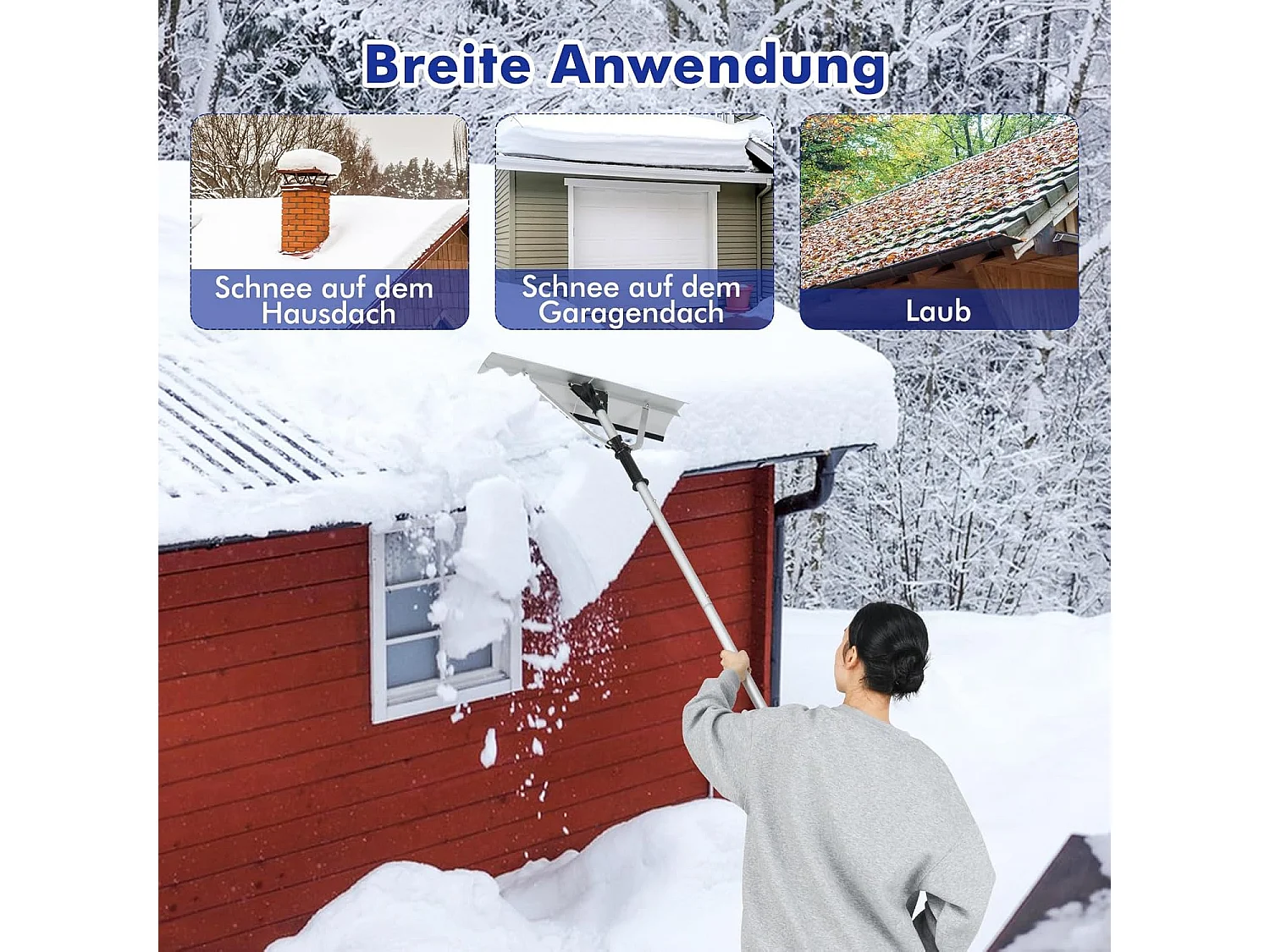 Sneeuwschep dak met rubberen lip & inklapbaar sneeuwschild, van aluminium, sneeuwschuiver, instelbereik 192-634 cm, sneeuwruimer voor zonne-installatie en dak