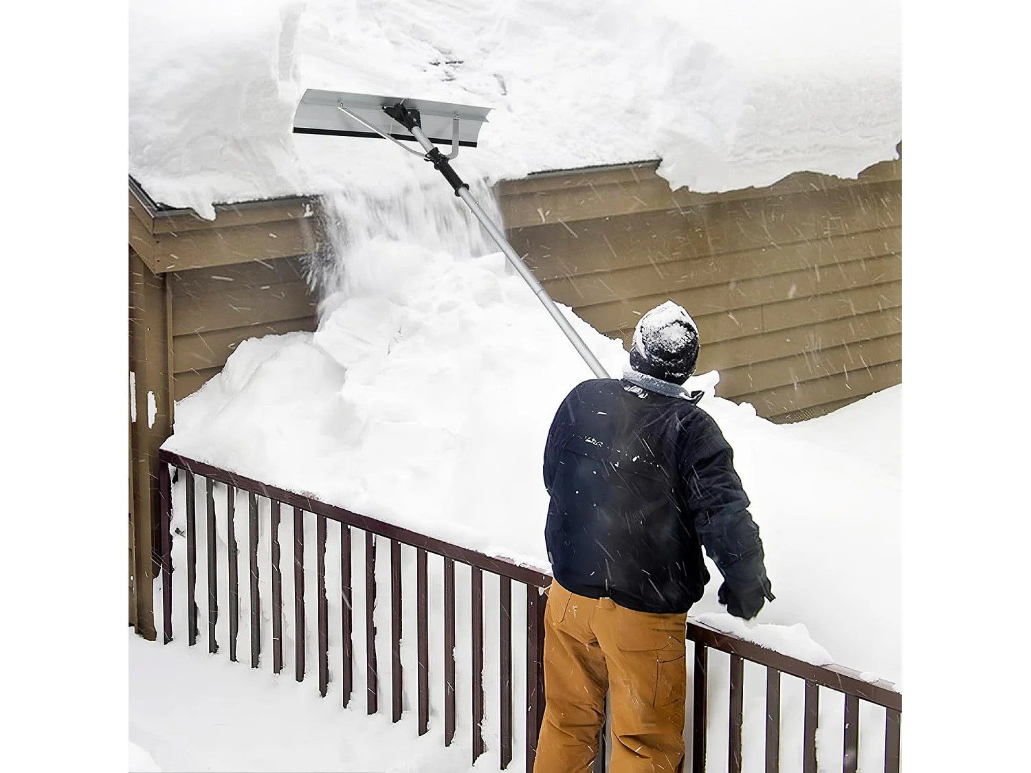 Sneeuwschep dak met rubberen lip & inklapbaar sneeuwschild, van aluminium, sneeuwschuiver, instelbereik 192-634 cm, sneeuwruimer voor zonne-installatie en dak