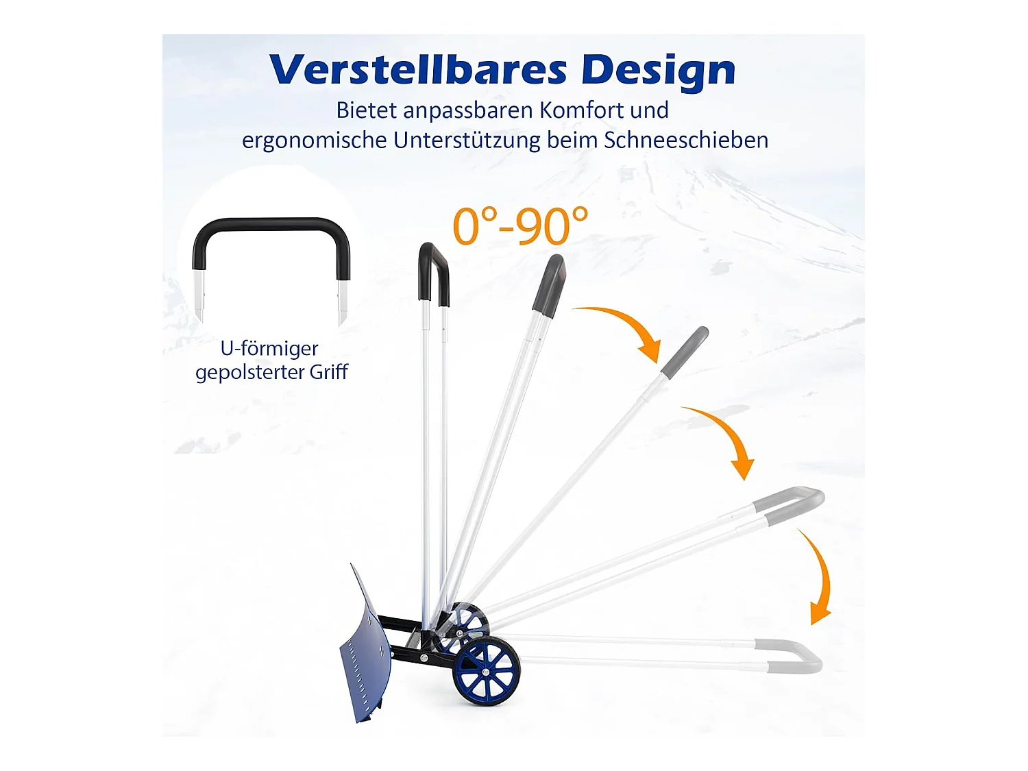Sneeuwschep op wielen, in hoogte verstelbaar, sneeuwschuiver met aan beide zijden hellend lemmet, sneeuwruimer, sneeuwschild 95 cm, ZB34356