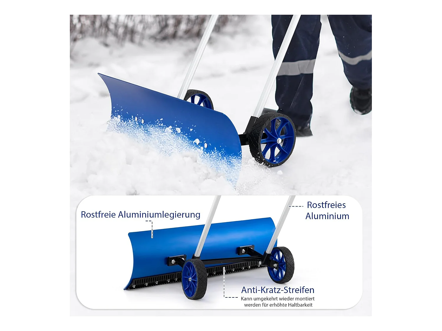 Sneeuwschep op wielen, in hoogte verstelbaar, sneeuwschuiver met aan beide zijden hellend lemmet, sneeuwruimer, sneeuwschild 95 cm, ZB34356