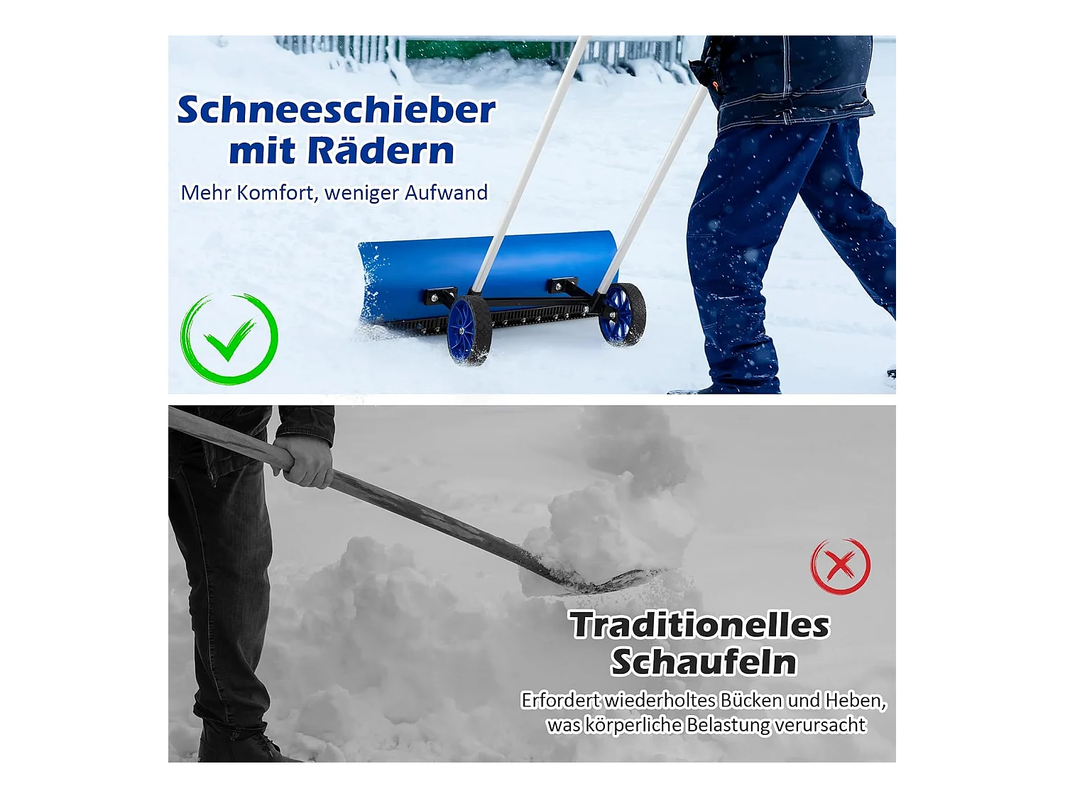 Sneeuwschep op wielen, in hoogte verstelbaar, sneeuwschuiver met aan beide zijden hellend lemmet, sneeuwruimer, sneeuwschild 95 cm, ZB34356