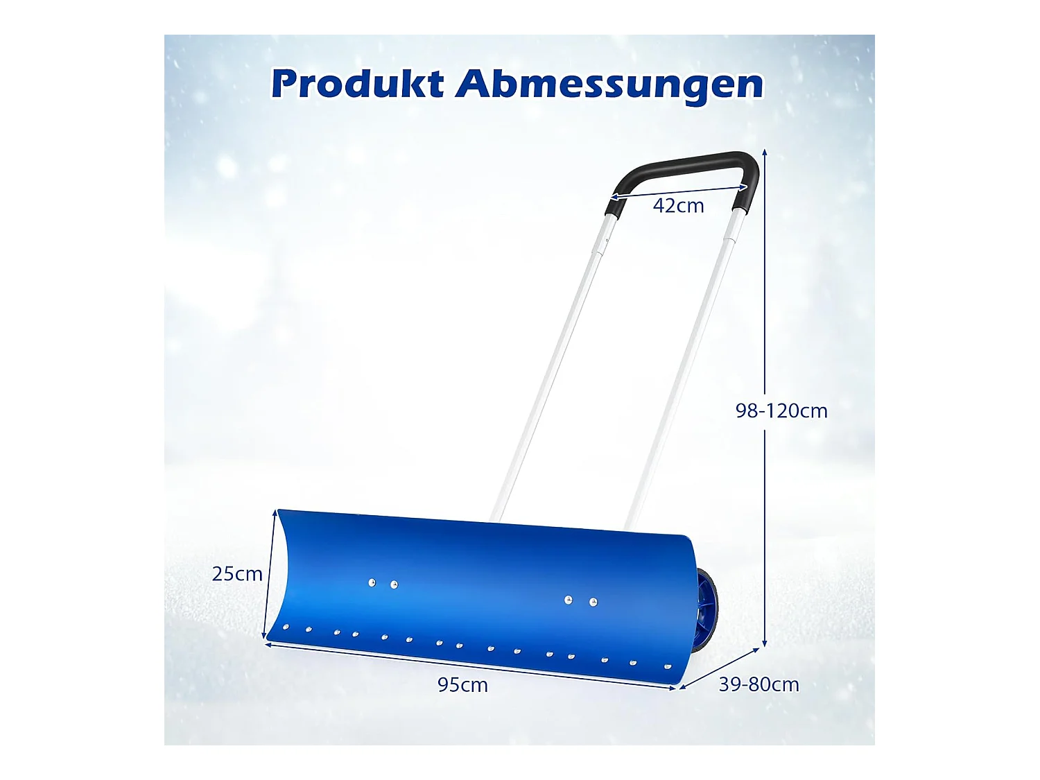 Sneeuwschep op wielen, in hoogte verstelbaar, sneeuwschuiver met aan beide zijden hellend lemmet, sneeuwruimer, sneeuwschild 95 cm, ZB34356