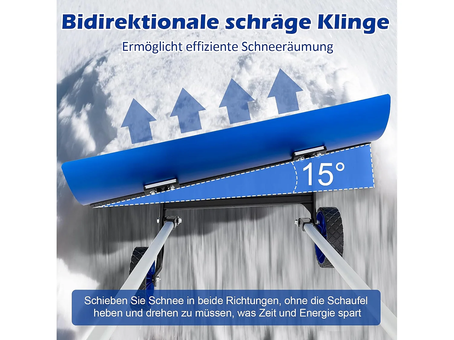 Sneeuwschep op wielen, in hoogte verstelbaar, sneeuwschuiver met aan beide zijden hellend lemmet, sneeuwruimer, sneeuwschild 95 cm, ZB34356