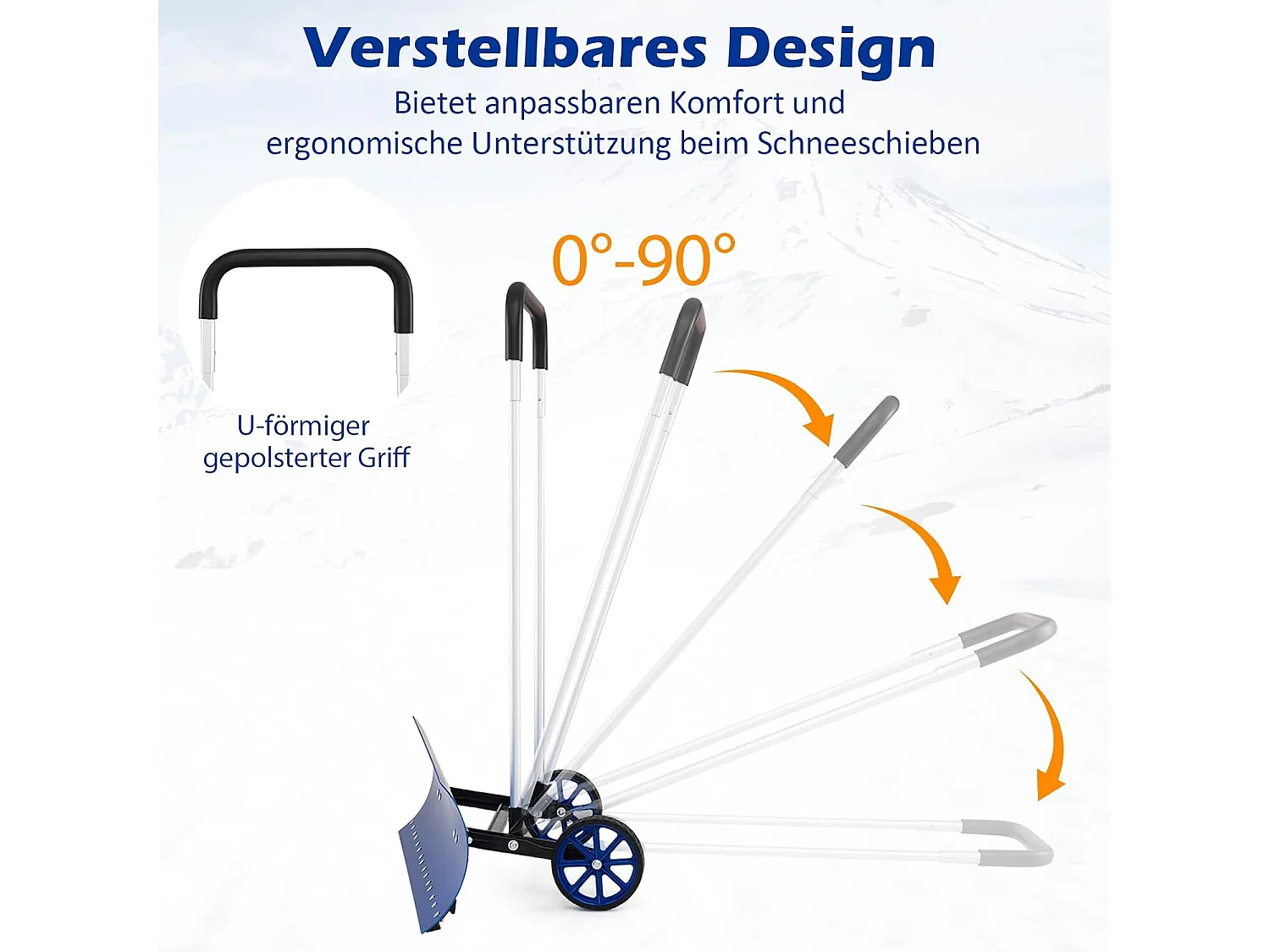 Sneeuwschep op wielen, in hoogte verstelbaar, sneeuwschuiver met aan beide zijden hellend lemmet, sneeuwruimer, sneeuwschild 95 cm, ZB34356