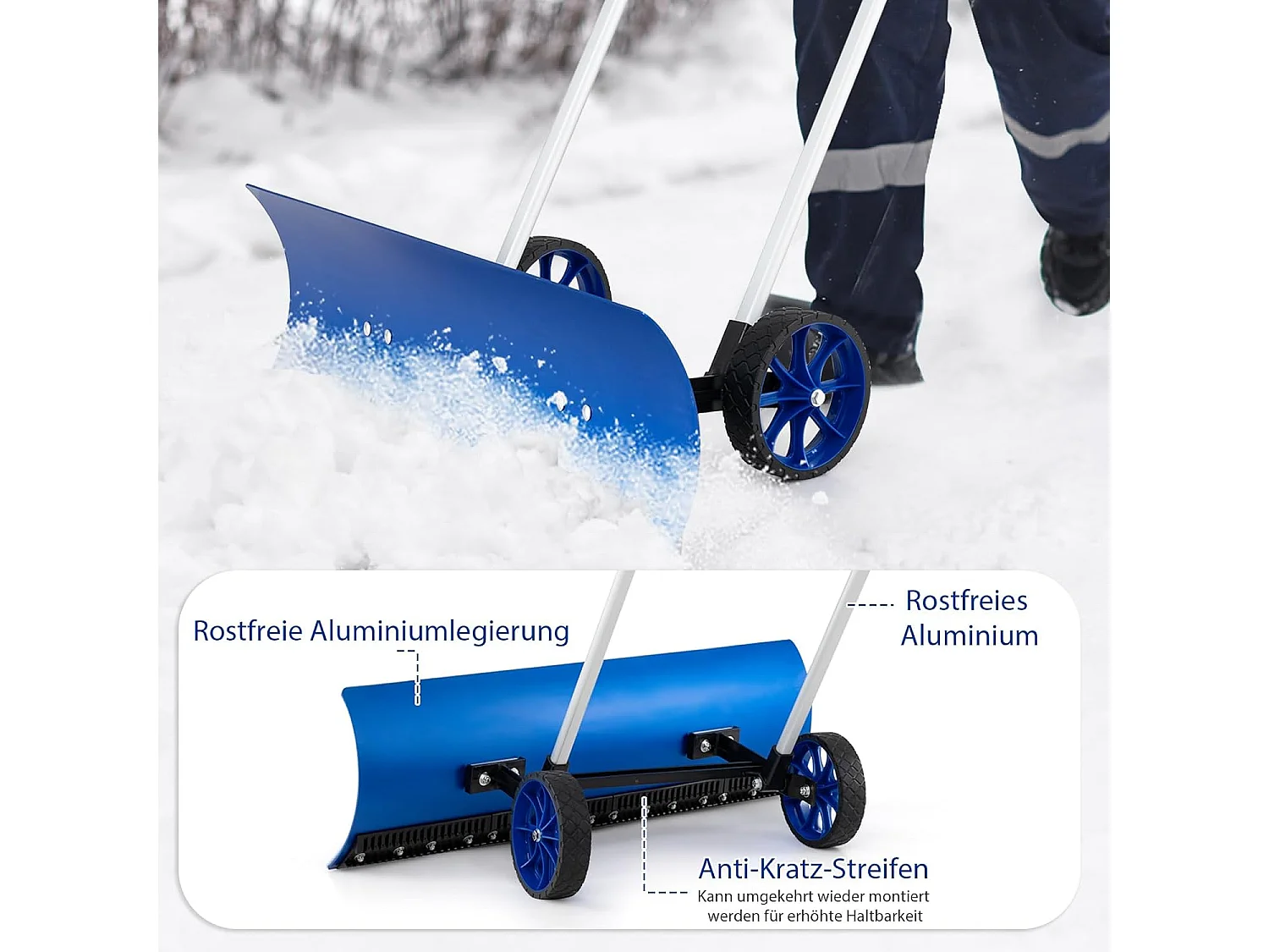 Sneeuwschep op wielen, in hoogte verstelbaar, sneeuwschuiver met aan beide zijden hellend lemmet, sneeuwruimer, sneeuwschild 95 cm, ZB34356