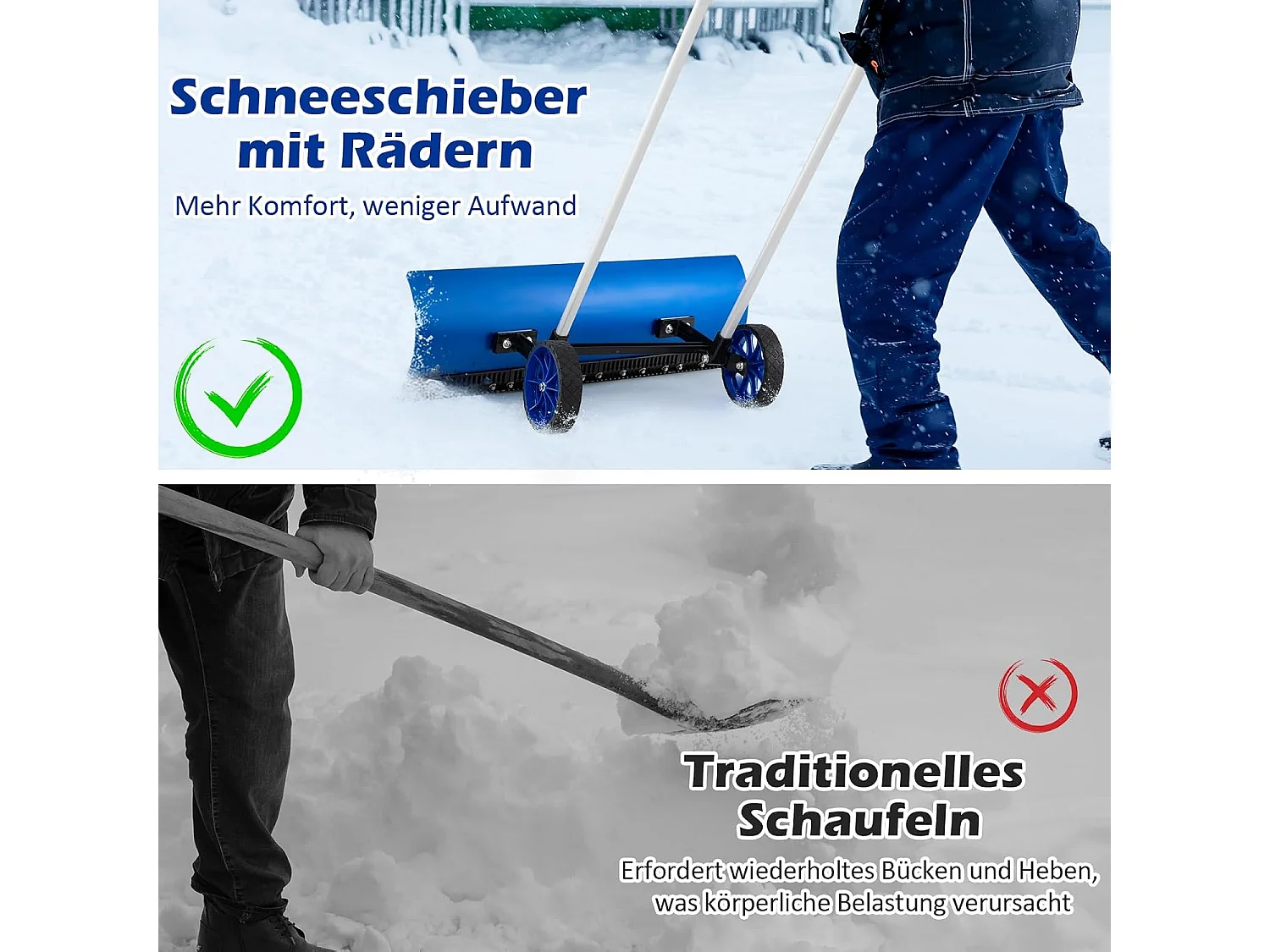 Sneeuwschep op wielen, in hoogte verstelbaar, sneeuwschuiver met aan beide zijden hellend lemmet, sneeuwruimer, sneeuwschild 95 cm, ZB34356