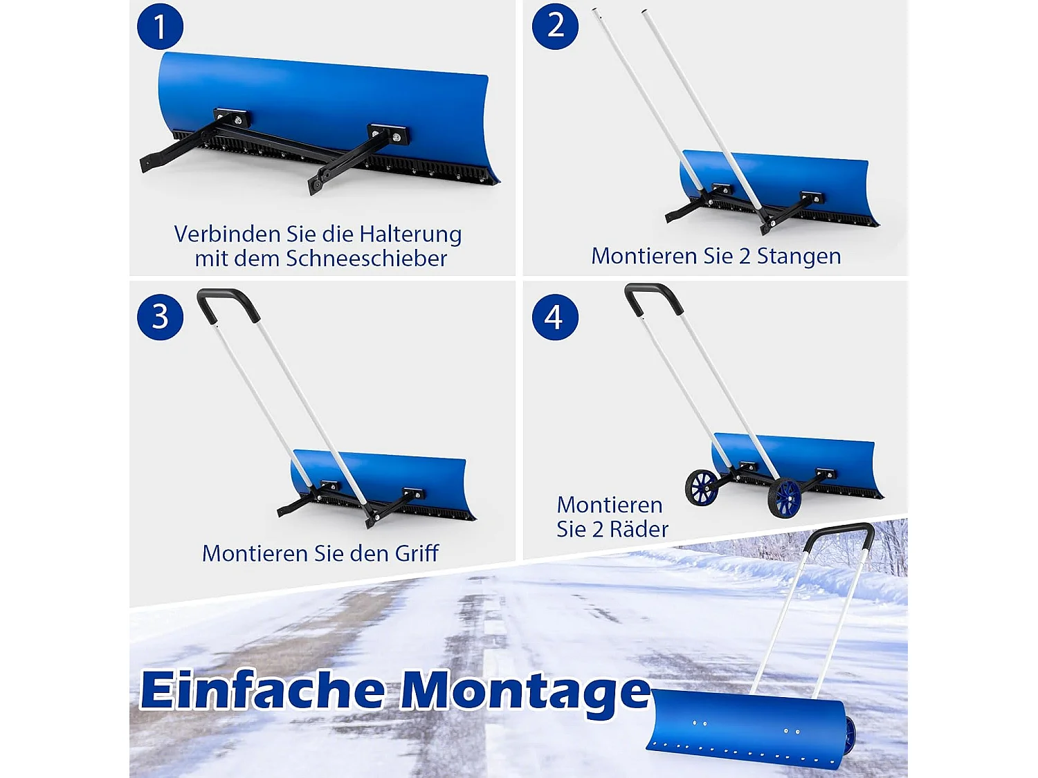 Sneeuwschep op wielen, in hoogte verstelbaar, sneeuwschuiver met aan beide zijden hellend lemmet, sneeuwruimer, sneeuwschild 95 cm, ZB34356