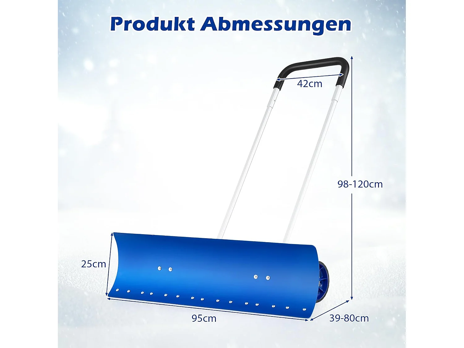 Sneeuwschep op wielen, in hoogte verstelbaar, sneeuwschuiver met aan beide zijden hellend lemmet, sneeuwruimer, sneeuwschild 95 cm, ZB34356