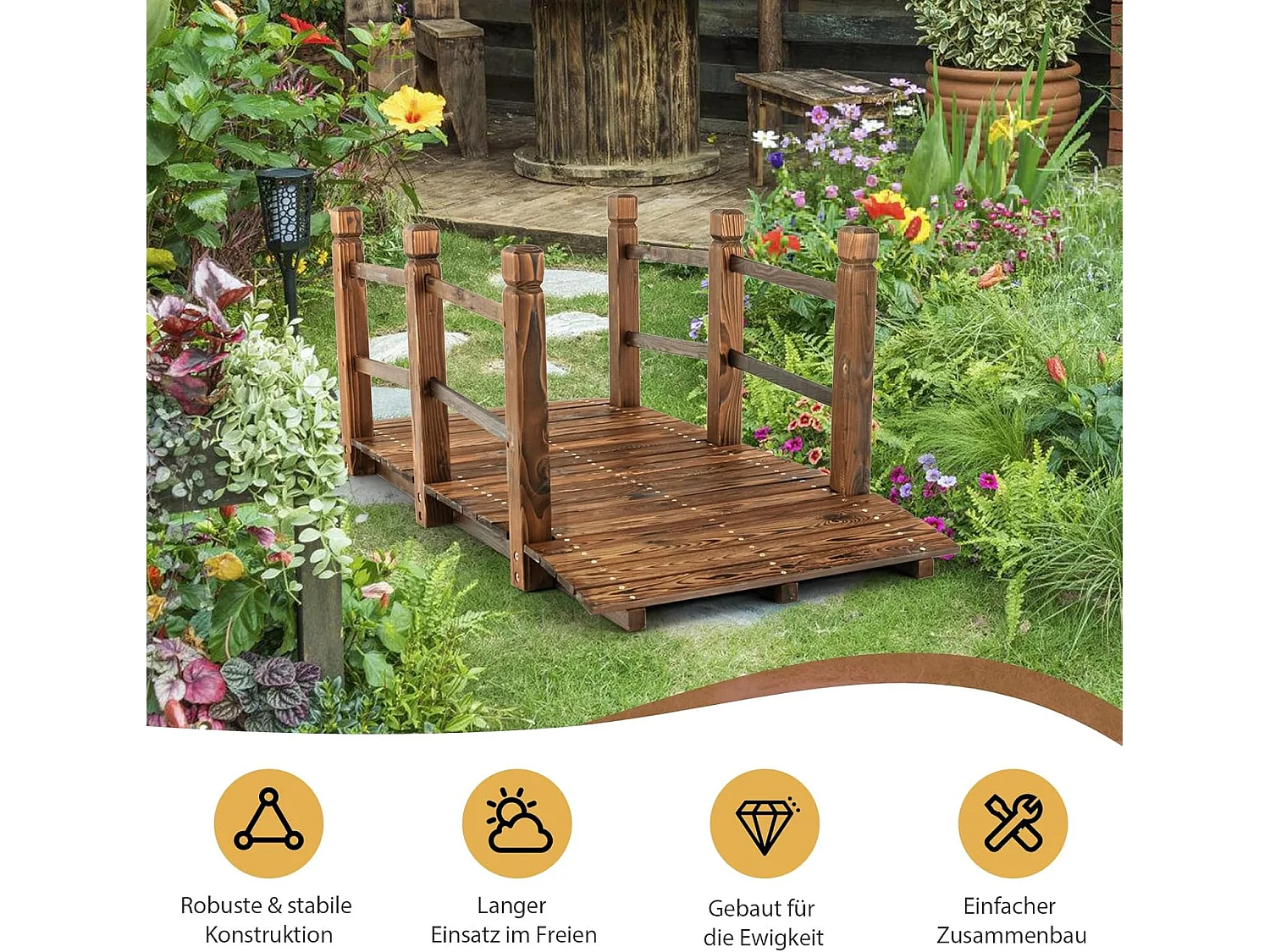 2-delige set, bruin, houten wiel met plaatstaal, houten wagen, decoratief Wagon wiel, 76x76x3,5 cm  SF6289