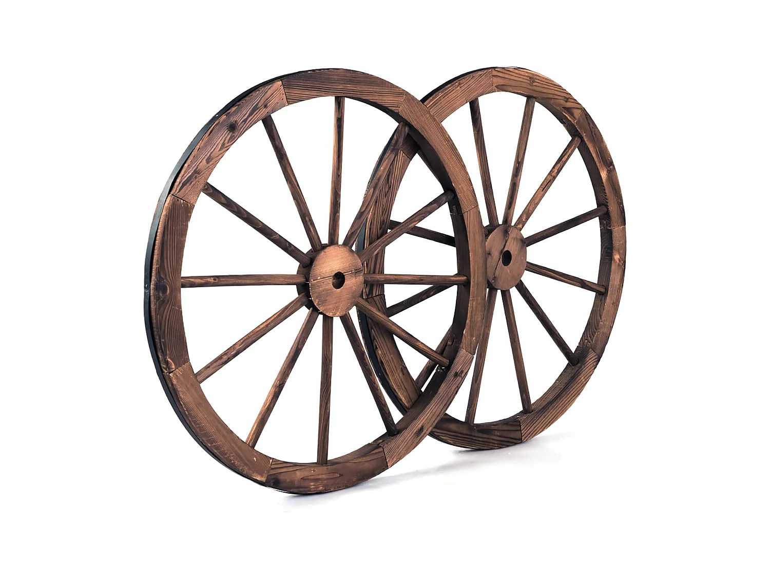 Autowiel, 2-delige set, bruin, houten wiel met plaatstaal, houten wagen, decoratief Wagon wiel, 76x76x3,5 cm