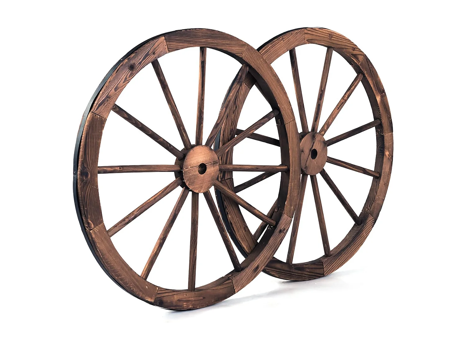 Autowiel, 2-delige set, bruin, houten wiel met plaatstaal, houten wagen, decoratief Wagon wiel, 76x76x3,5 cm