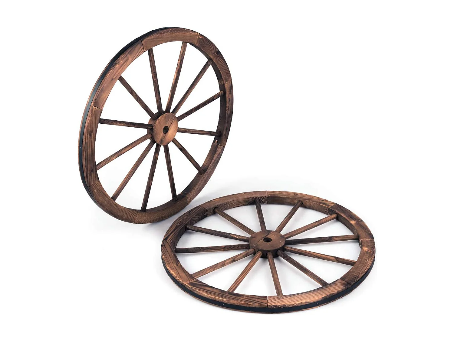 Autowiel, 2-delige set, bruin, houten wiel met plaatstaal, houten wagen, decoratief Wagon wiel, 76x76x3,5 cm