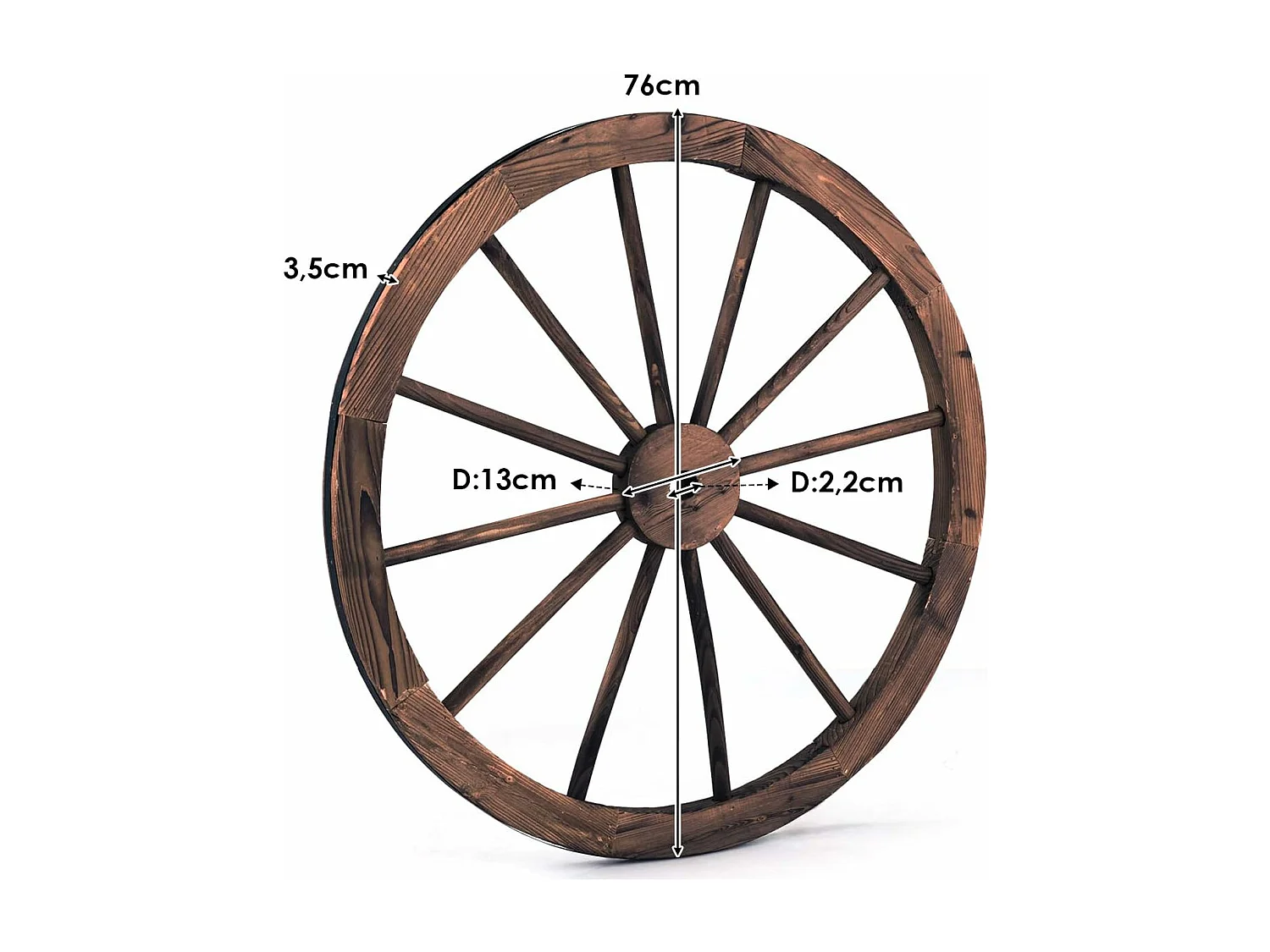 Autowiel, 2-delige set, bruin, houten wiel met plaatstaal, houten wagen, decoratief Wagon wiel, 76x76x3,5 cm