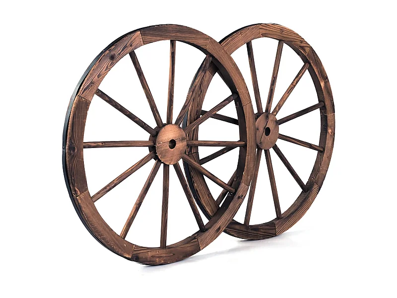 Autowiel, 2-delige set, bruin, houten wiel met plaatstaal, houten wagen, decoratief Wagon wiel, 76x76x3,5 cm