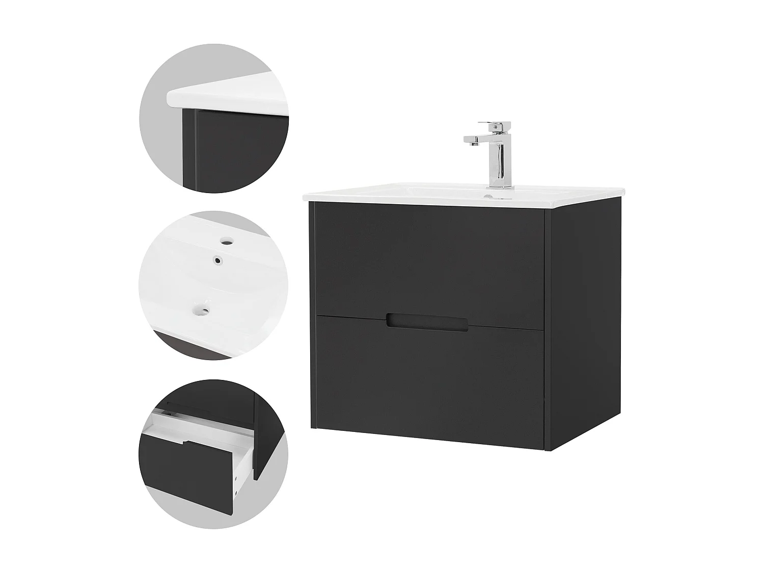 2 Pièces meuble salle de bain armoire bas gris 59x45x54cm lavabo blanc céramique