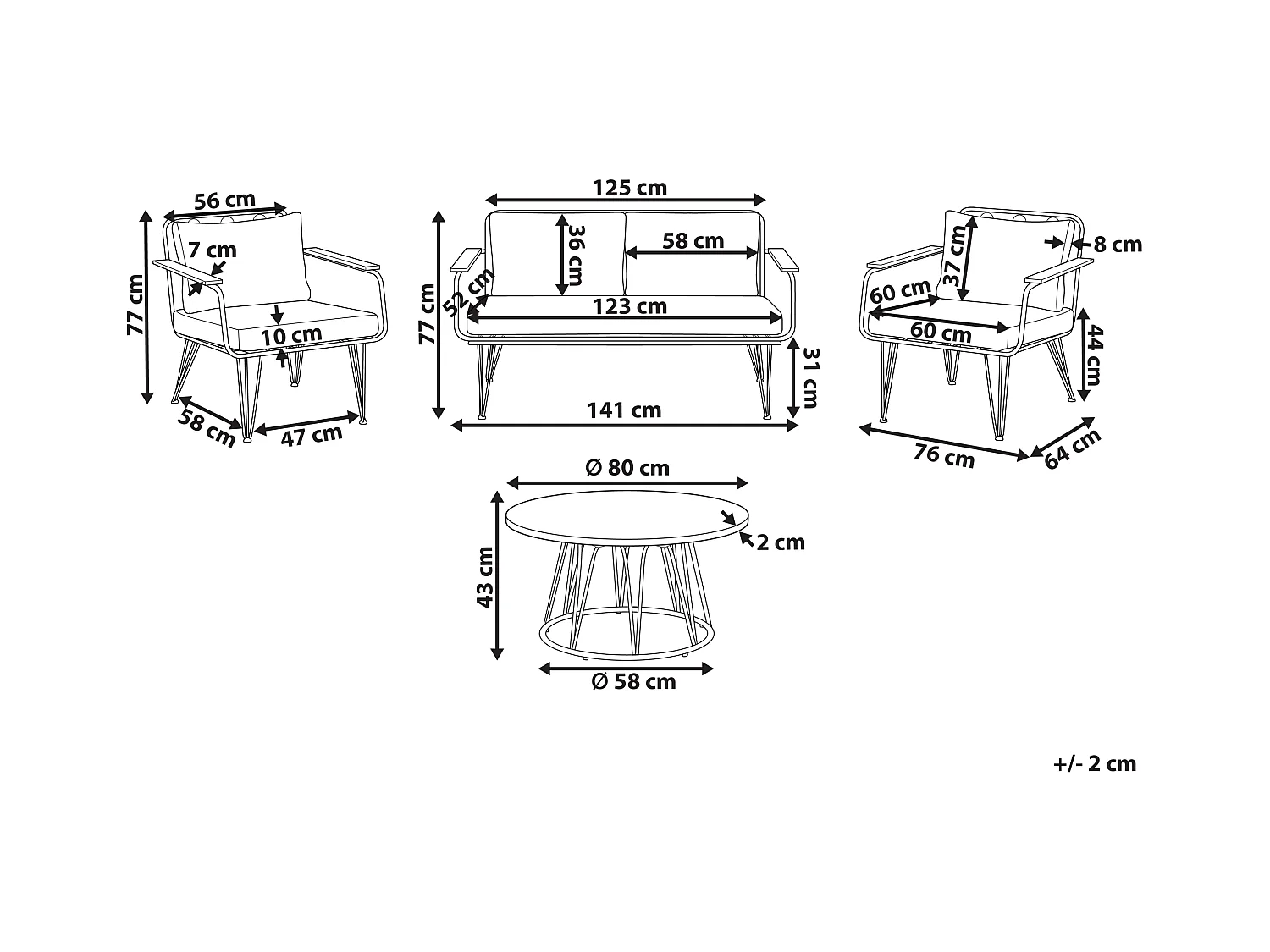 Zestaw ogrodowy ze stolikiem dla 4 osób MONTESILVANO Metal Jasnobeżowy