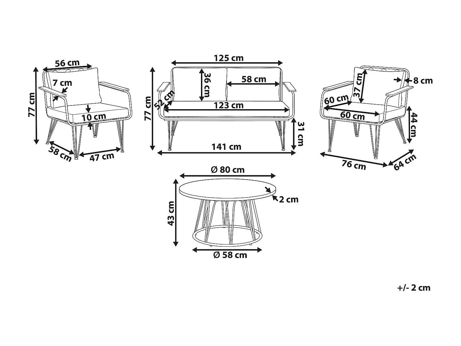 Loungeset met tafel 4-zitter MONTESILVANO Metaal Lichtbeige