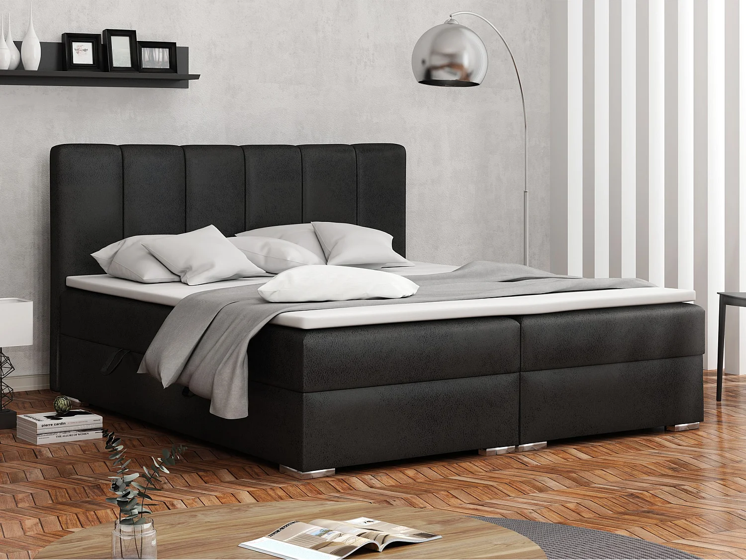BOXSPRINGBETT mit Bettkästen Provo 140x200 cm, Gobi 97 (Schwarz)