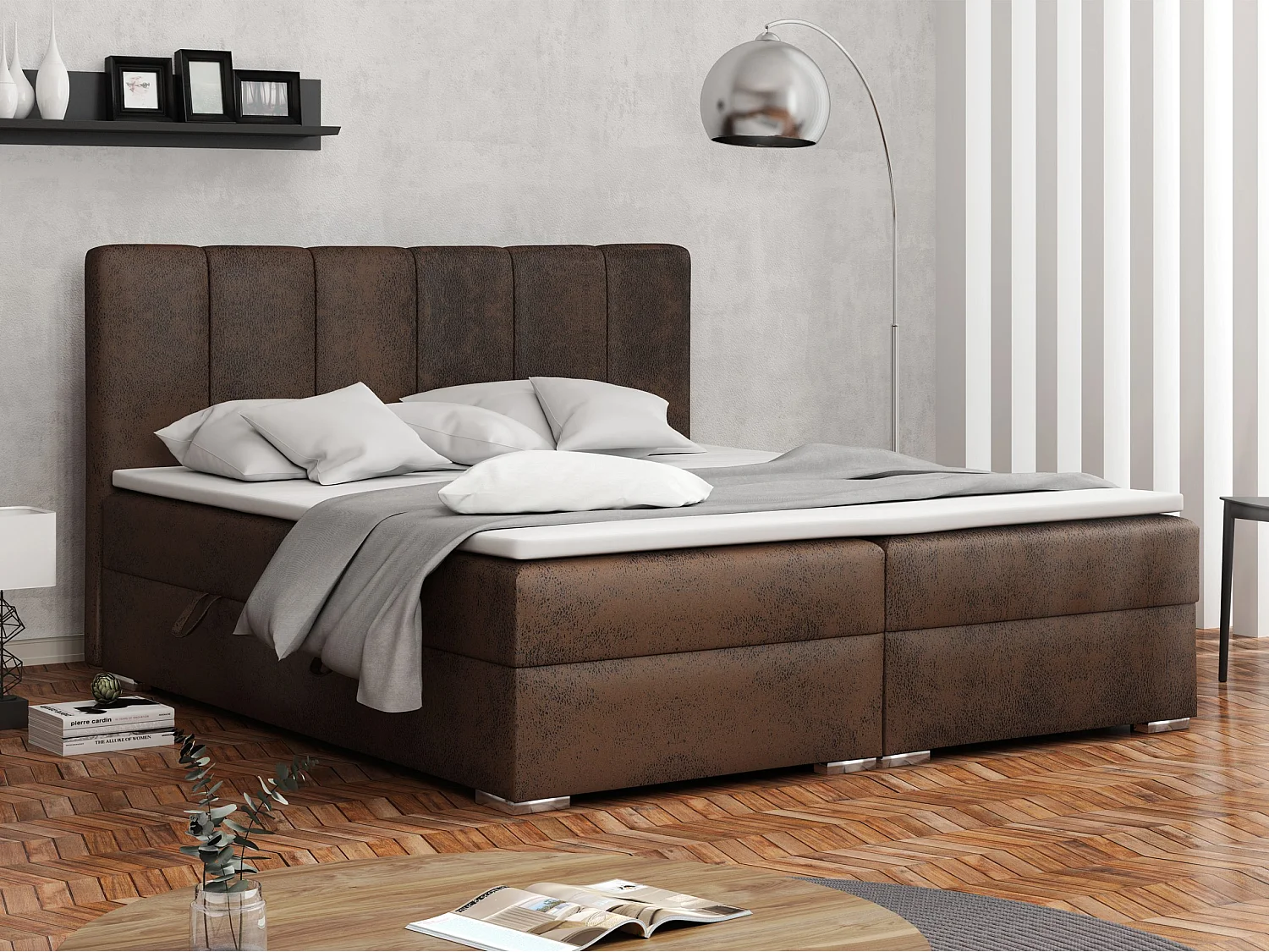 LIT BOXSPRING avec coffres Provo 200x200 cm, Gobi 03 (Brun)