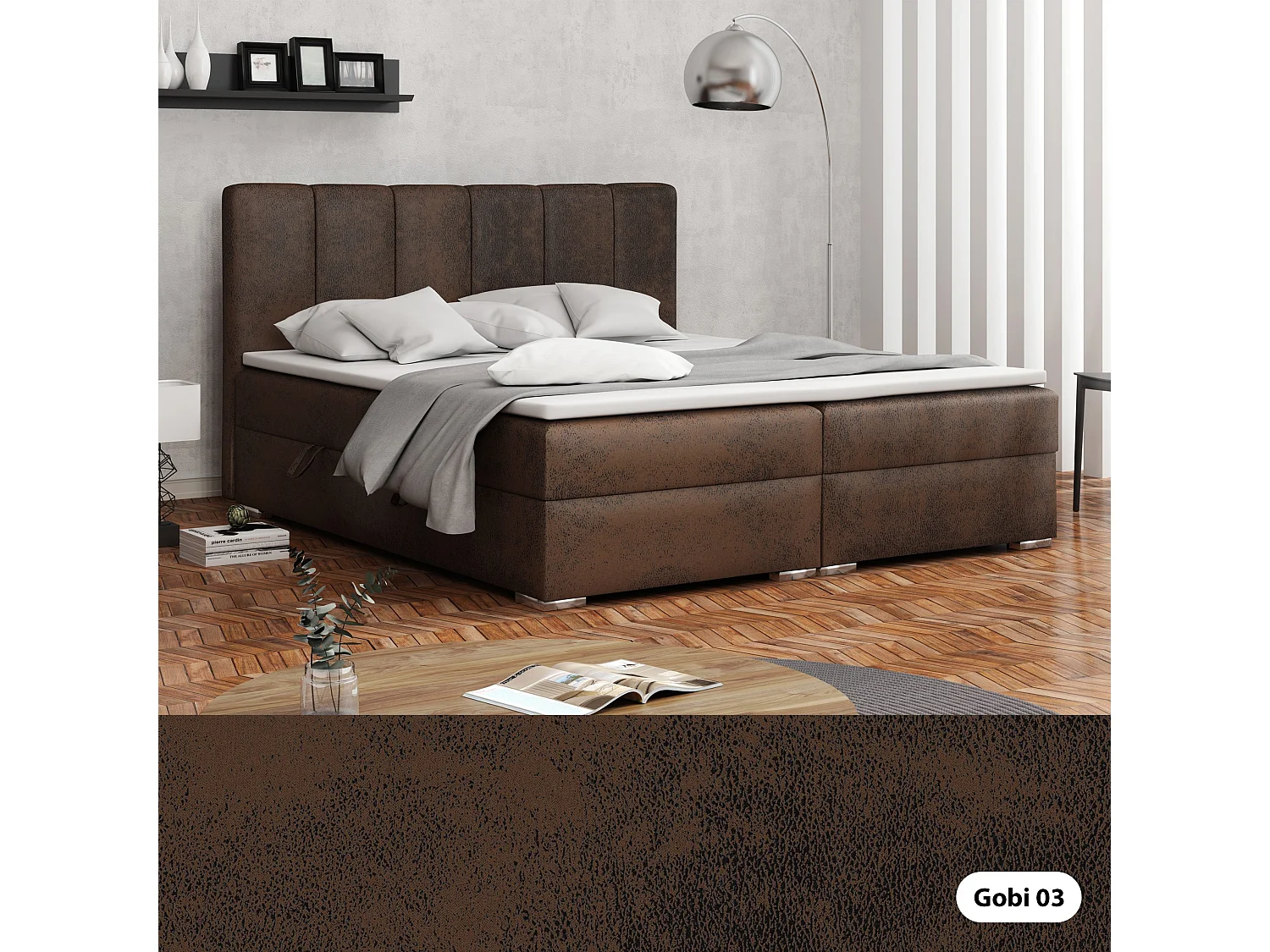 LIT BOXSPRING avec coffres Provo 200x200 cm, Gobi 03 (Brun)