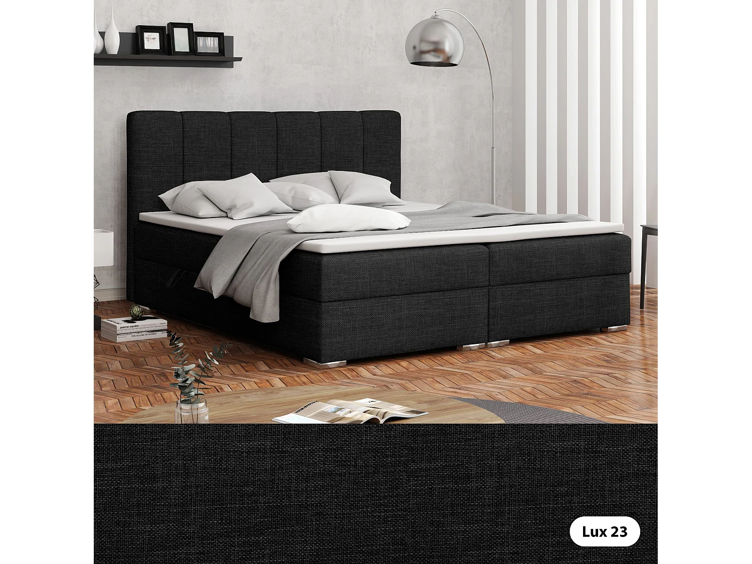 LIT BOXSPRING avec coffres Provo 180x200 cm, Lux 23 (Noir)
