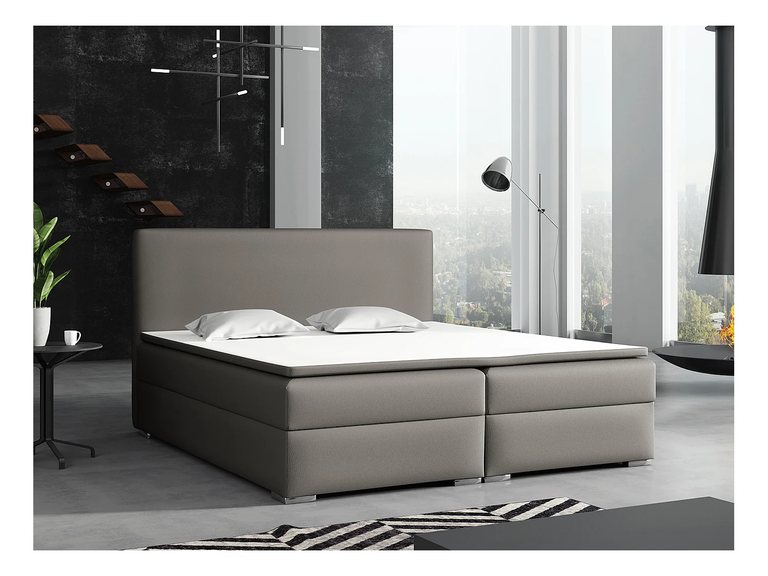 LIT BOXSPRING avec surmatelas Soler 160x200 cm, Soft 29 (Gris)