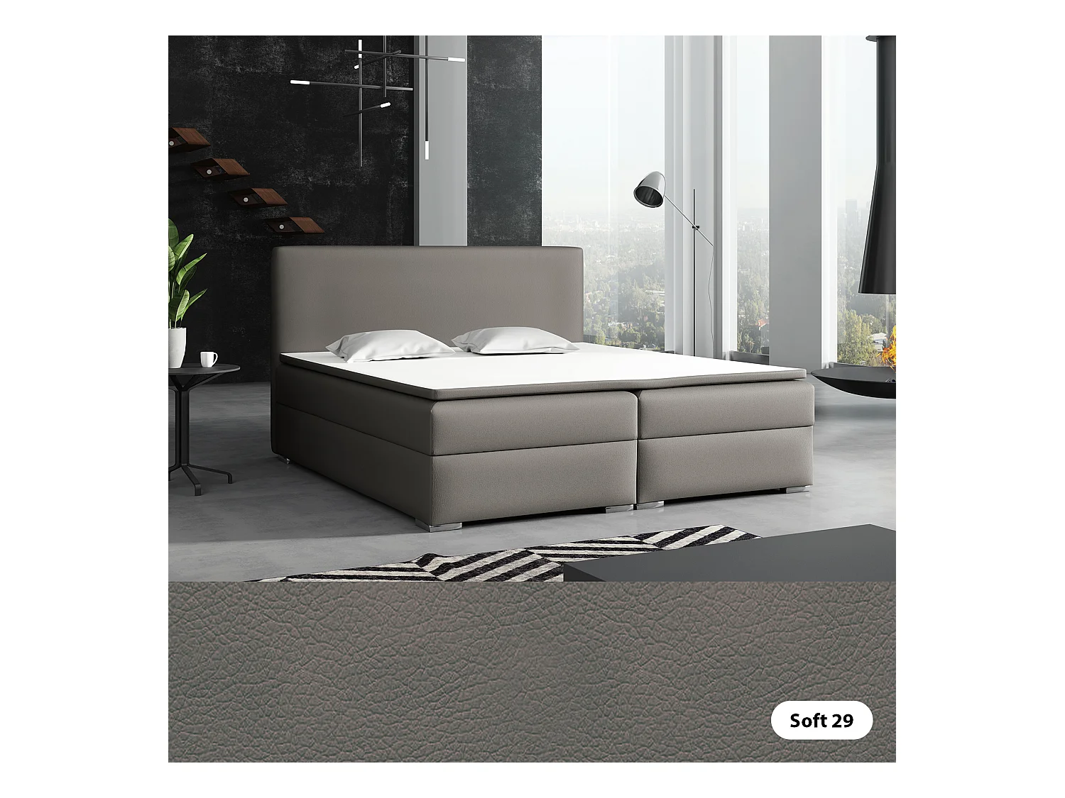 LIT BOXSPRING avec surmatelas Soler 160x200 cm, Soft 29 (Gris)