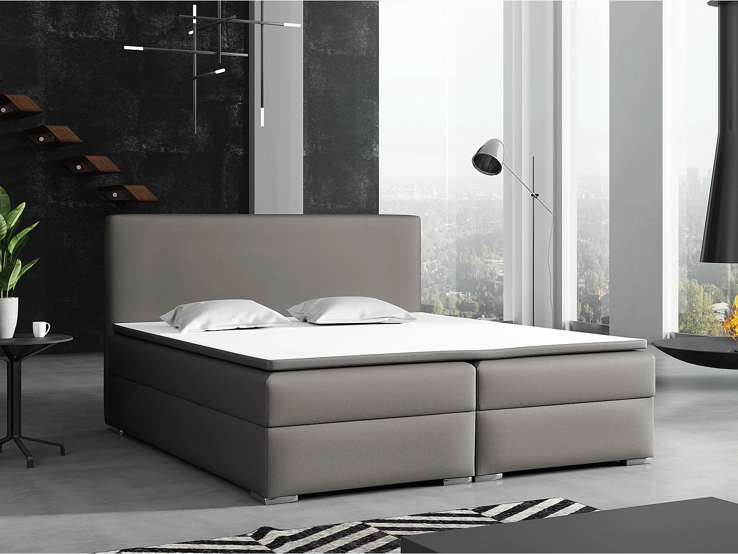 LIT BOXSPRING avec surmatelas Soler 160x200 cm, Soft 29 (Gris)