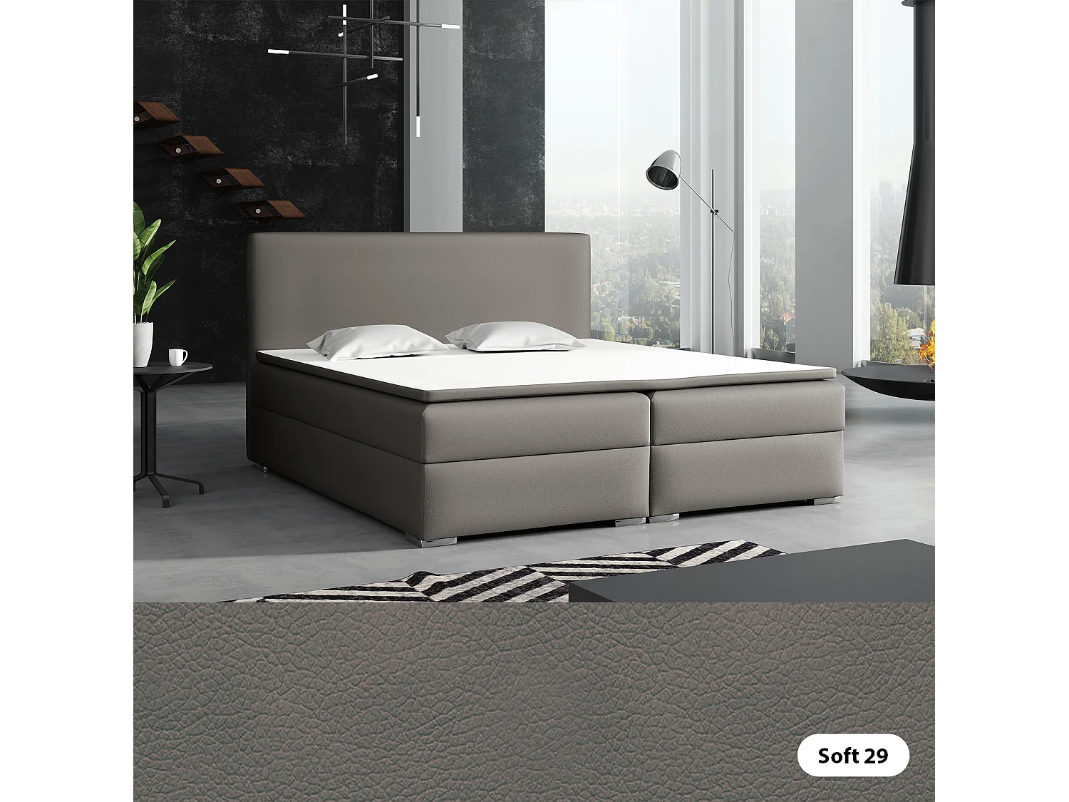 LIT BOXSPRING avec surmatelas Soler 160x200 cm, Soft 29 (Gris)