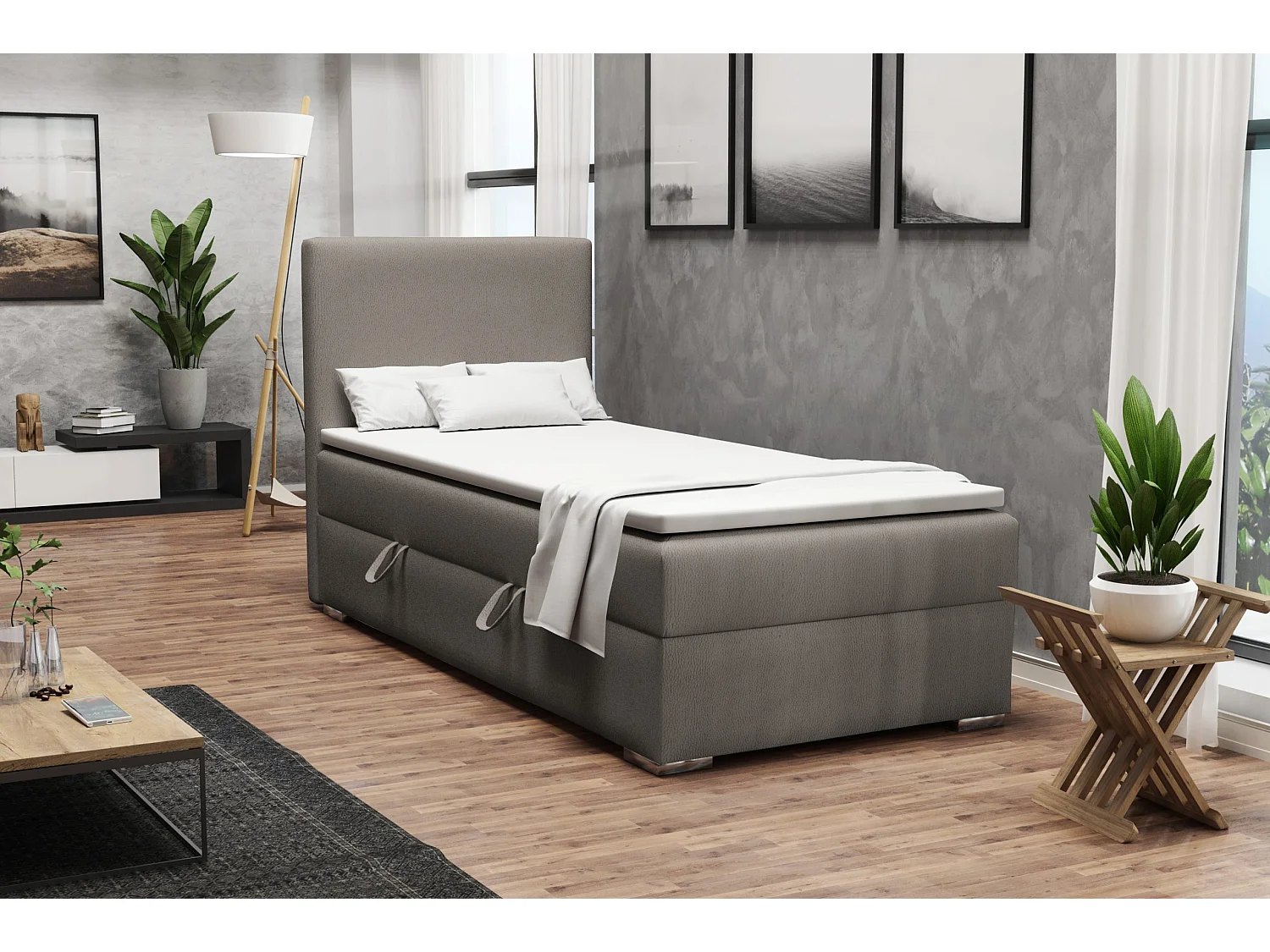 EINZELBETT mit Topper Kiberg Mini Seite Links, 100x200 cm, Soft 29 (Grau)