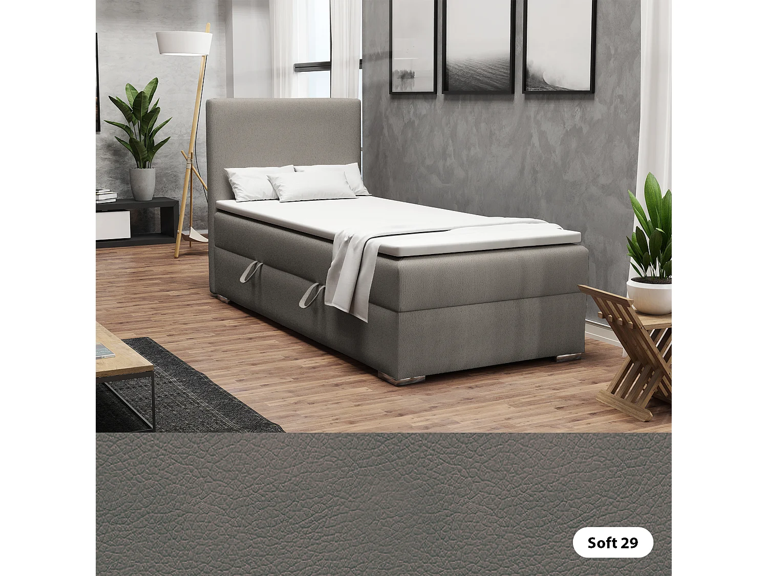 EINZELBETT mit Topper Kiberg Mini Seite Links, 100x200 cm, Soft 29 (Grau)