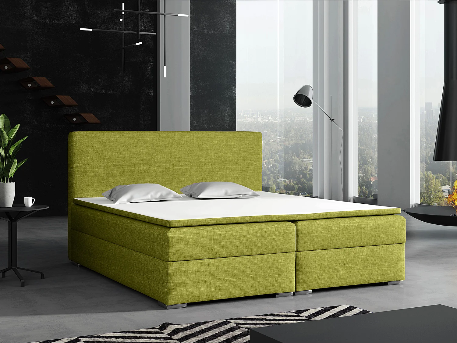 LIT BOXSPRING avec surmatelas Soler 140x200 cm, Lux 22 (Jaune-vert)