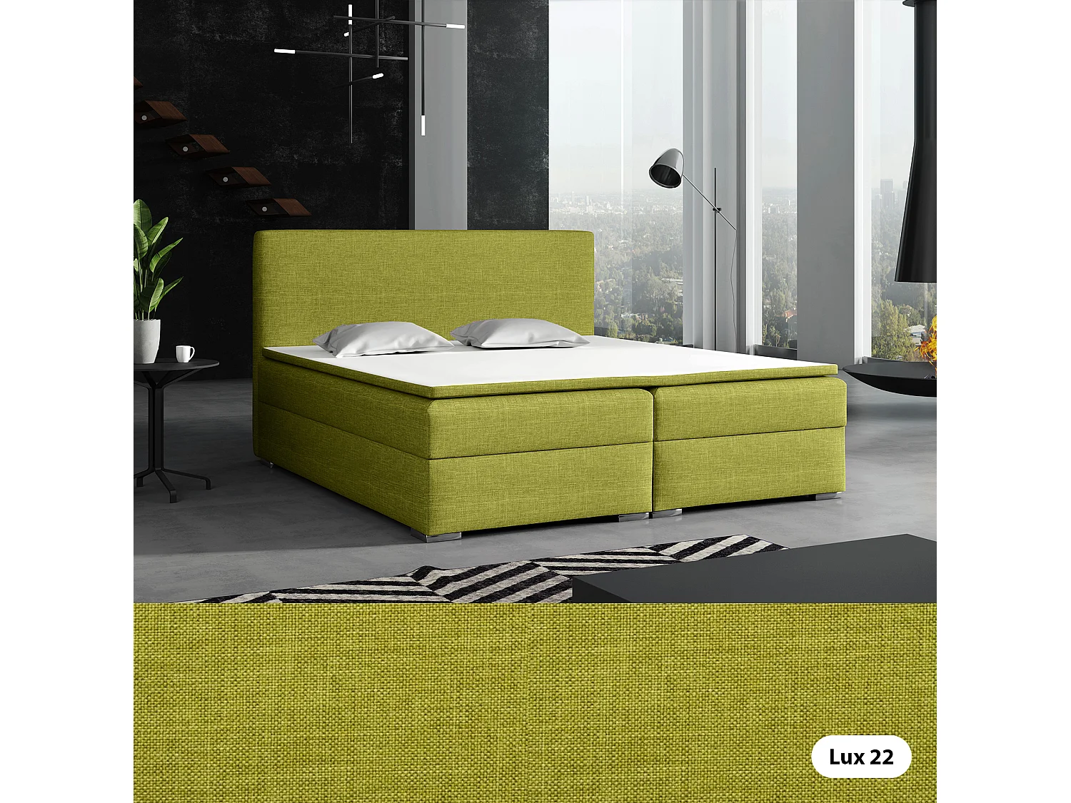 LIT BOXSPRING avec surmatelas Soler 140x200 cm, Lux 22 (Jaune-vert)
