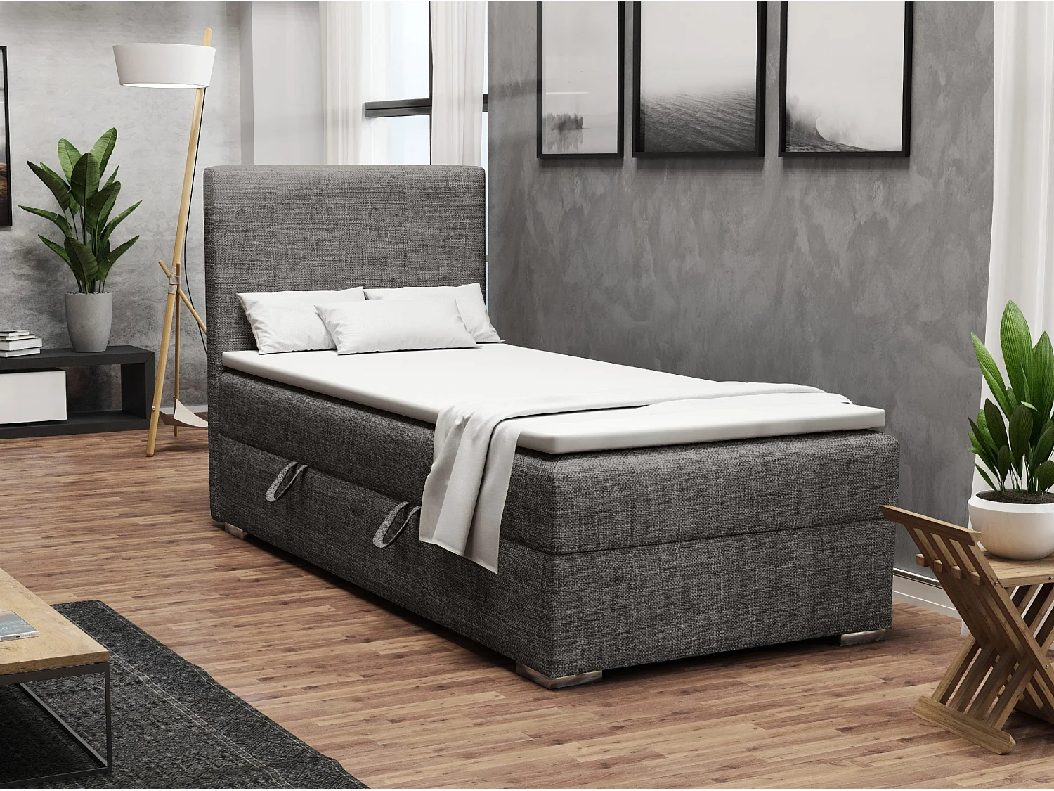 EINZELBETT mit Topper Kiberg Mini Seite Links, 90x200 cm, Lux 06 (Grau)