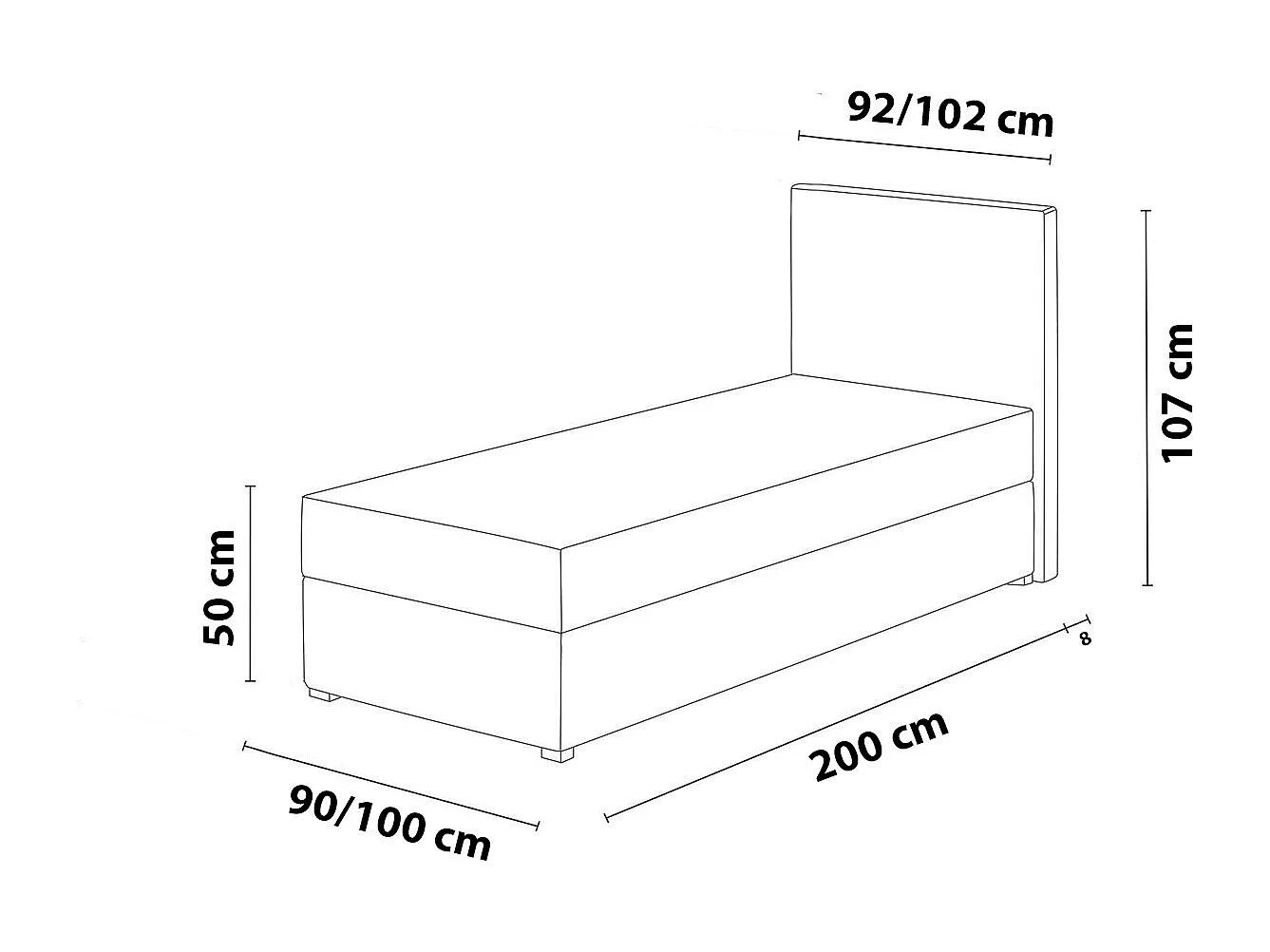 EINZELBETT mit Topper Kiberg Mini Seite Links, 90x200 cm, Lux 06 (Grau)