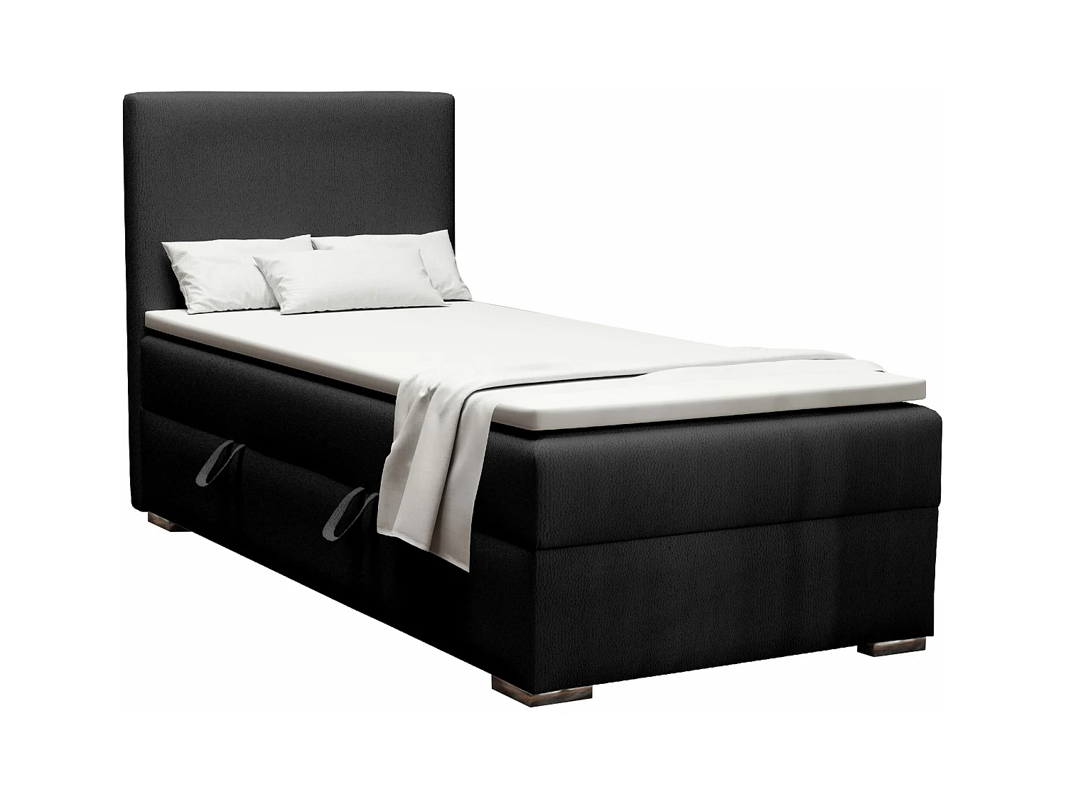 LIT SIMPLE avec topper Kiberg Mini côté gauche, 90x200 cm, Soft 11 (Noir)