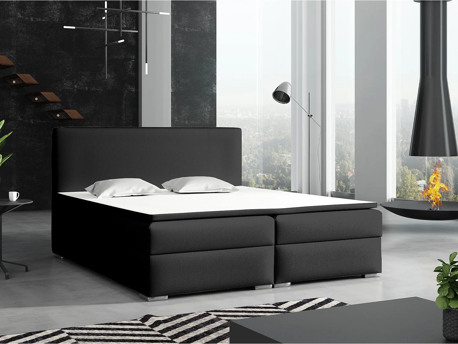 LIT BOXSPRING avec surmatelas Soler 200x200 cm, Soft 11 (Noir)