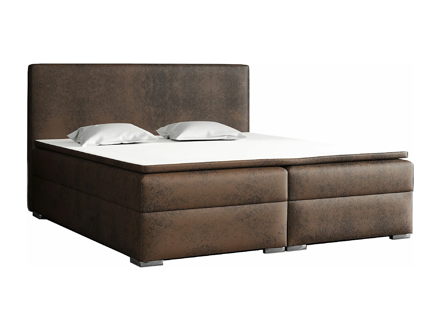 BOXSPRINGBETT mit Topper Soler 200x200 cm, Gobi 03 (Braun Lederoptik)