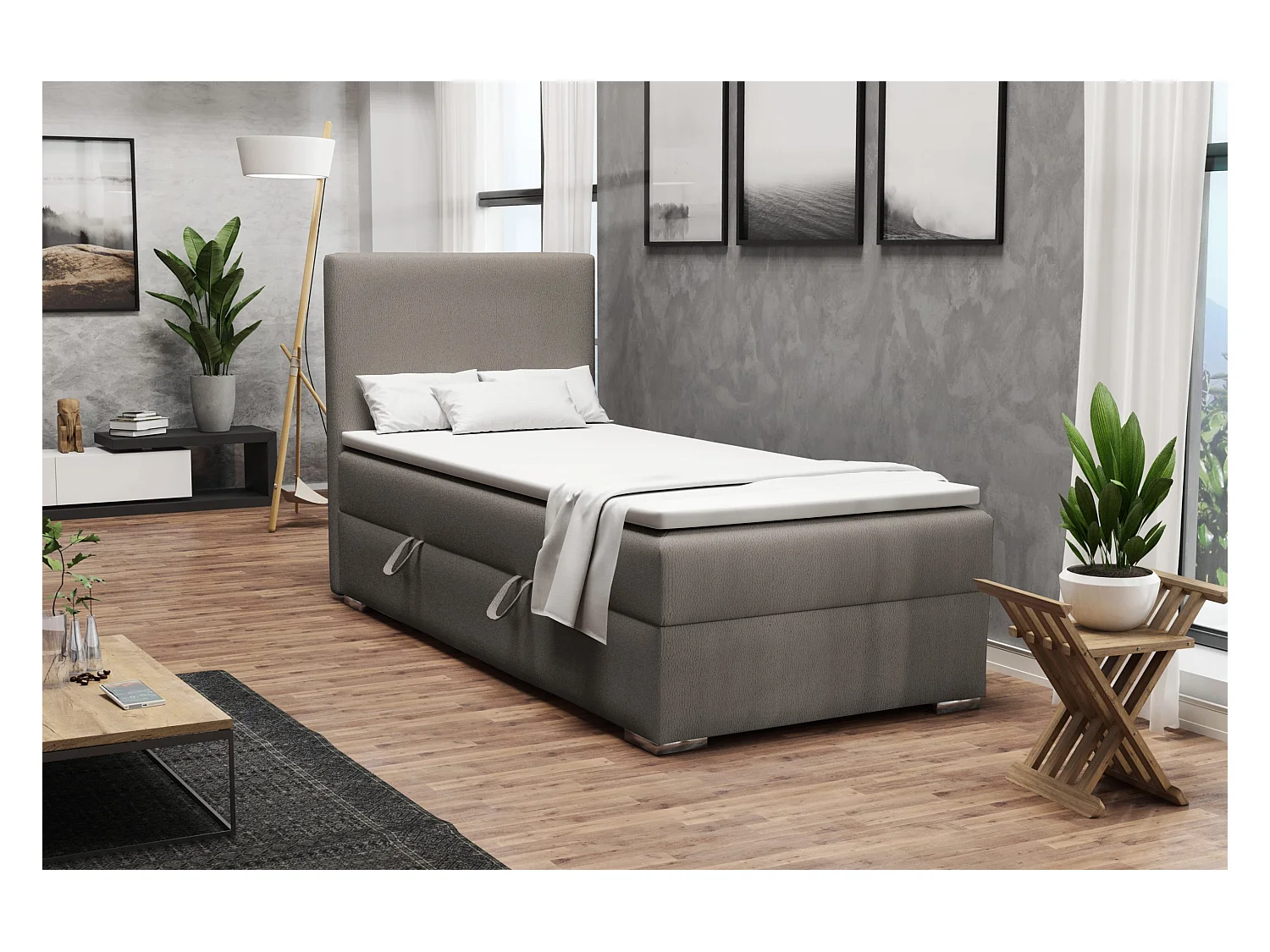 EINZELBETT mit Topper Kiberg Mini Seite Links, 90x200 cm, Soft 29 (Grau)