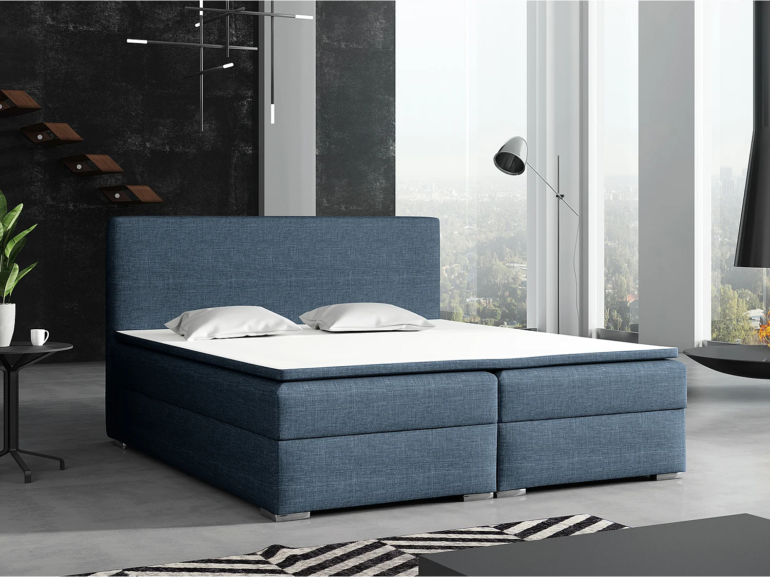 LIT BOXSPRING avec surmatelas Soler 180x200 cm, Lux 20 (Bleu jean)