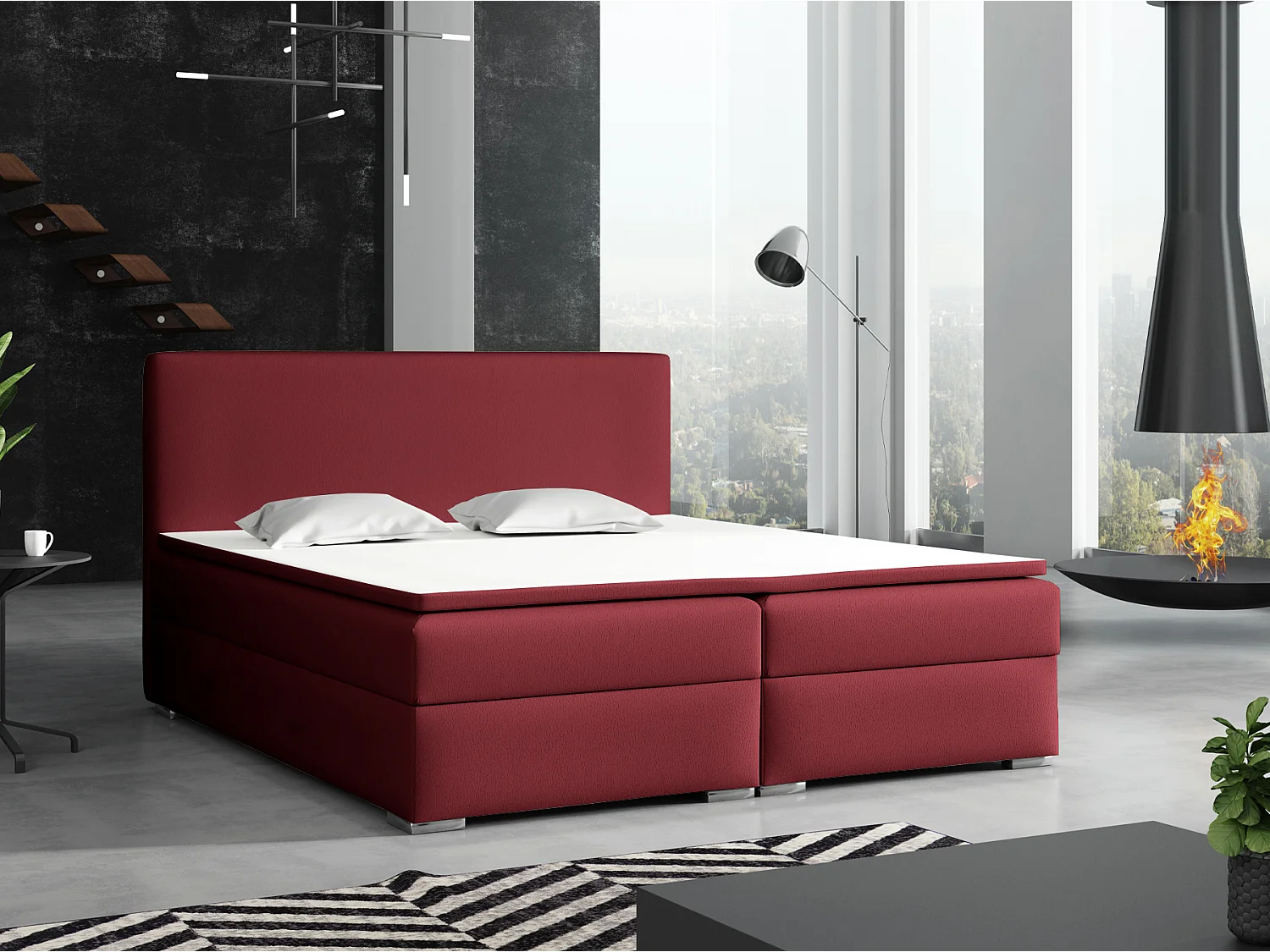 LIT BOXSPRING avec surmatelas Soler 160x200 cm, Soft 28 (Bordeaux)